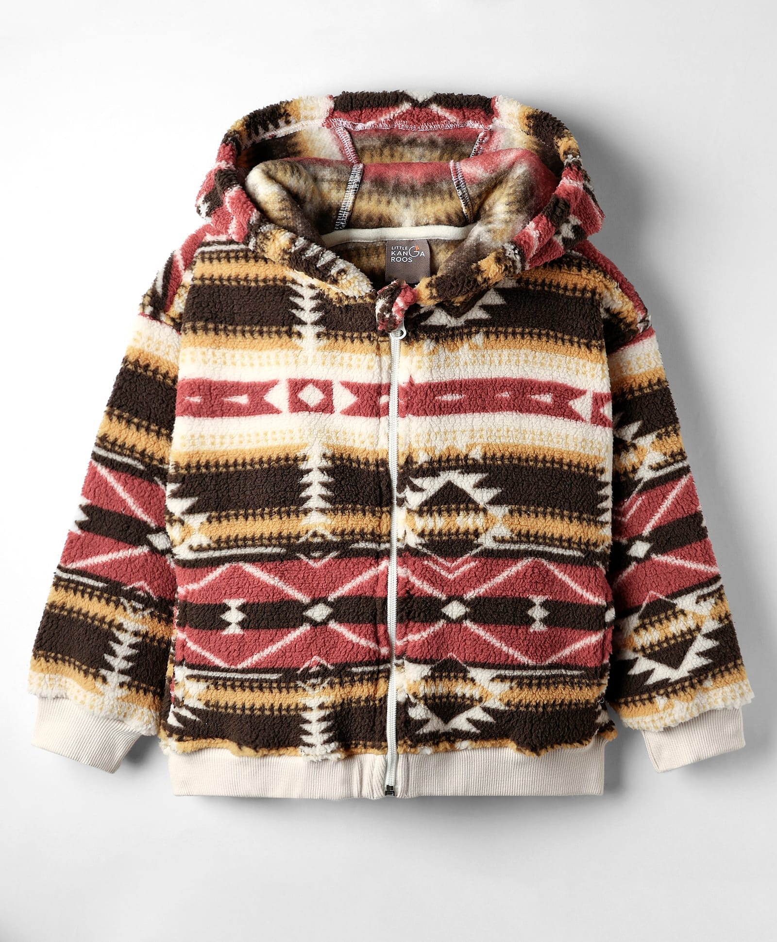 Little Kangaroos Full Sleeves Hooded Sweatjacket with Abstract Design - Brown-picture-13