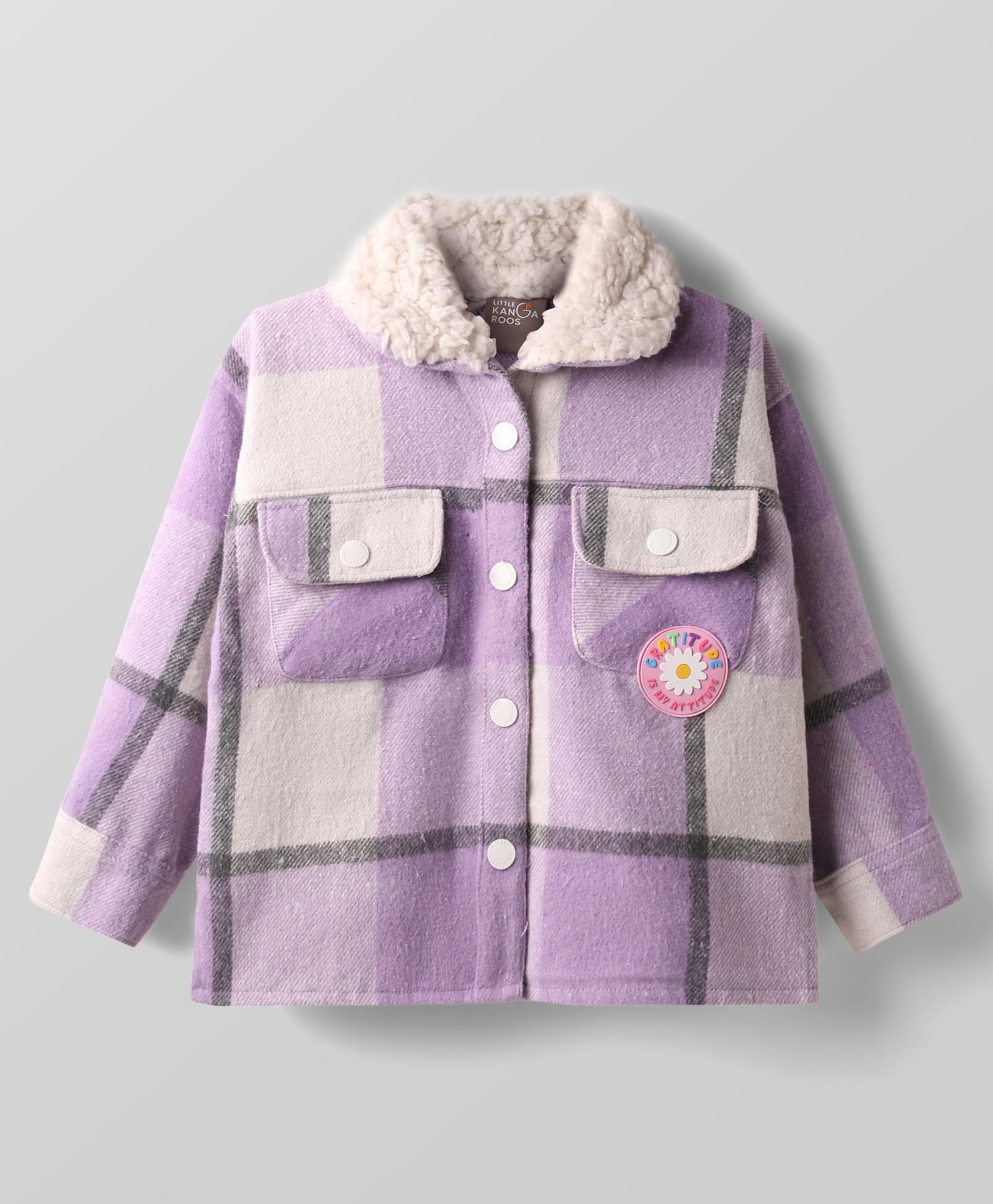 Little Kangaroos Woven Full Sleeves Checkered Jacket - Purple-image-16