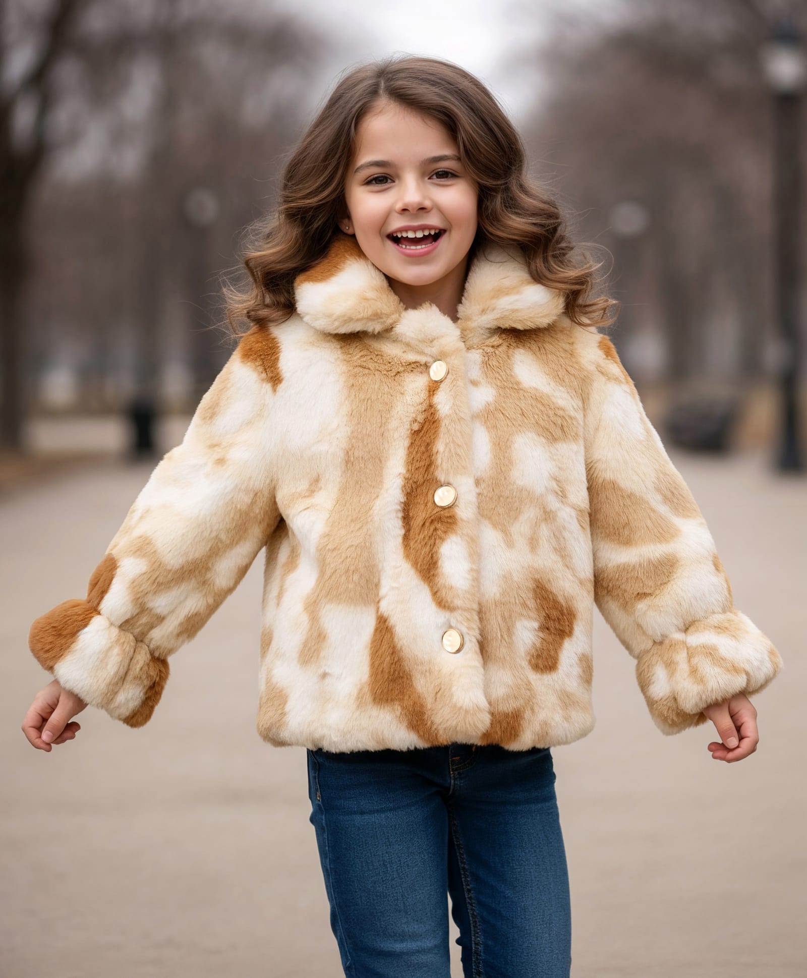 Little Kangaroos Woven Full Sleeves Fur Winter Jacket - Brown-picture-28