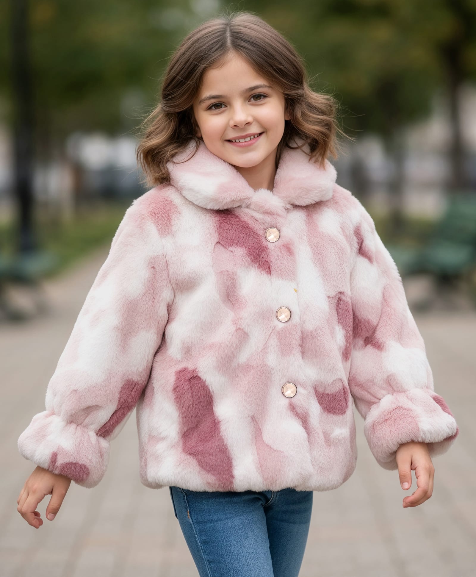 Little Kangaroos Woven Full Sleeves Fur Winter Jacket - Pink-image-27