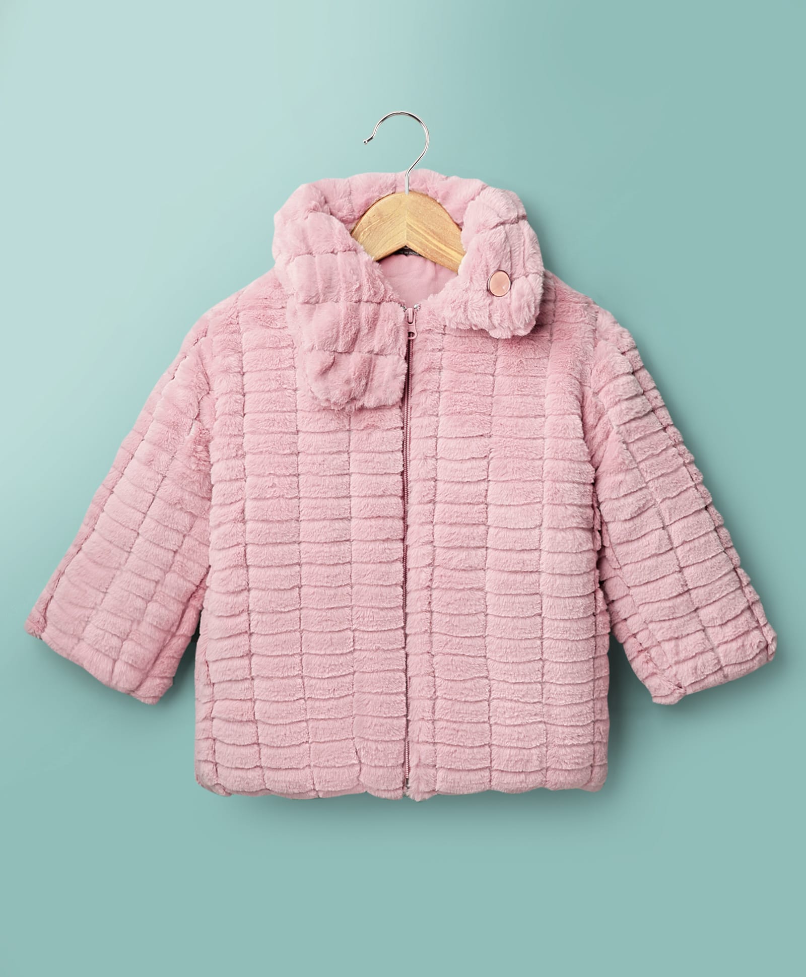 Little Kangaroos Full Sleeves Solid Color Winter Jacket with Fur Detailing - Pink-image-45