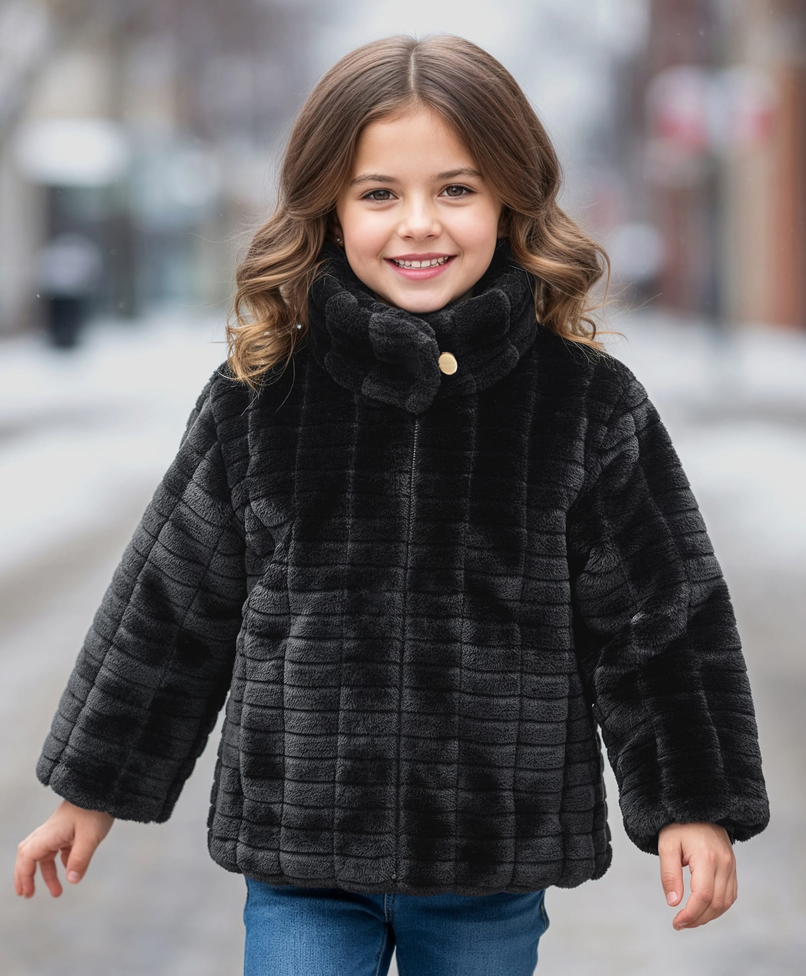 Little Kangaroos Full Sleeves Solid Color Winter Jacket with Fur Detailing - Black-picture-28