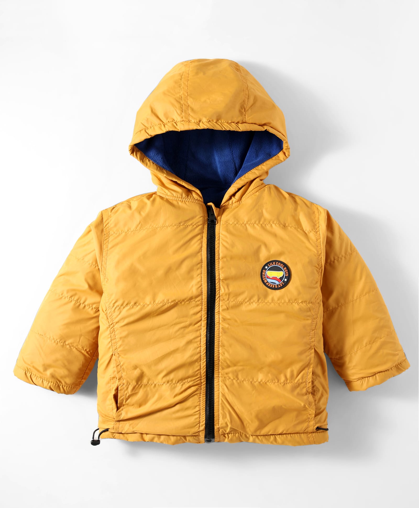Little Kangaroos Woven Full Sleeves Hooded Padded Jacket with Patch Detailing - Mustard-picture-25