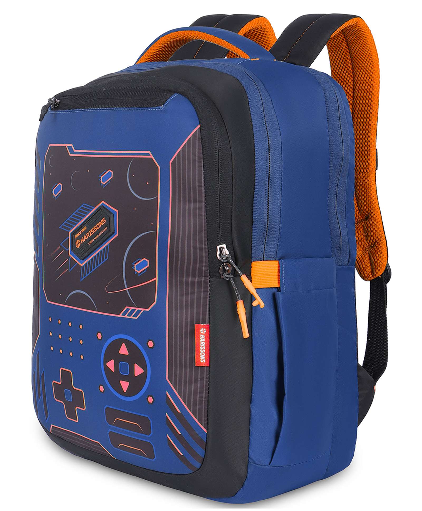 HARISSONS Geek Navy blue Orange school Backpack for Lightweight Bookbag for Kids,Teens & Students.(Age - 6 to 9 Year - Height 18 Inches)-picture-12