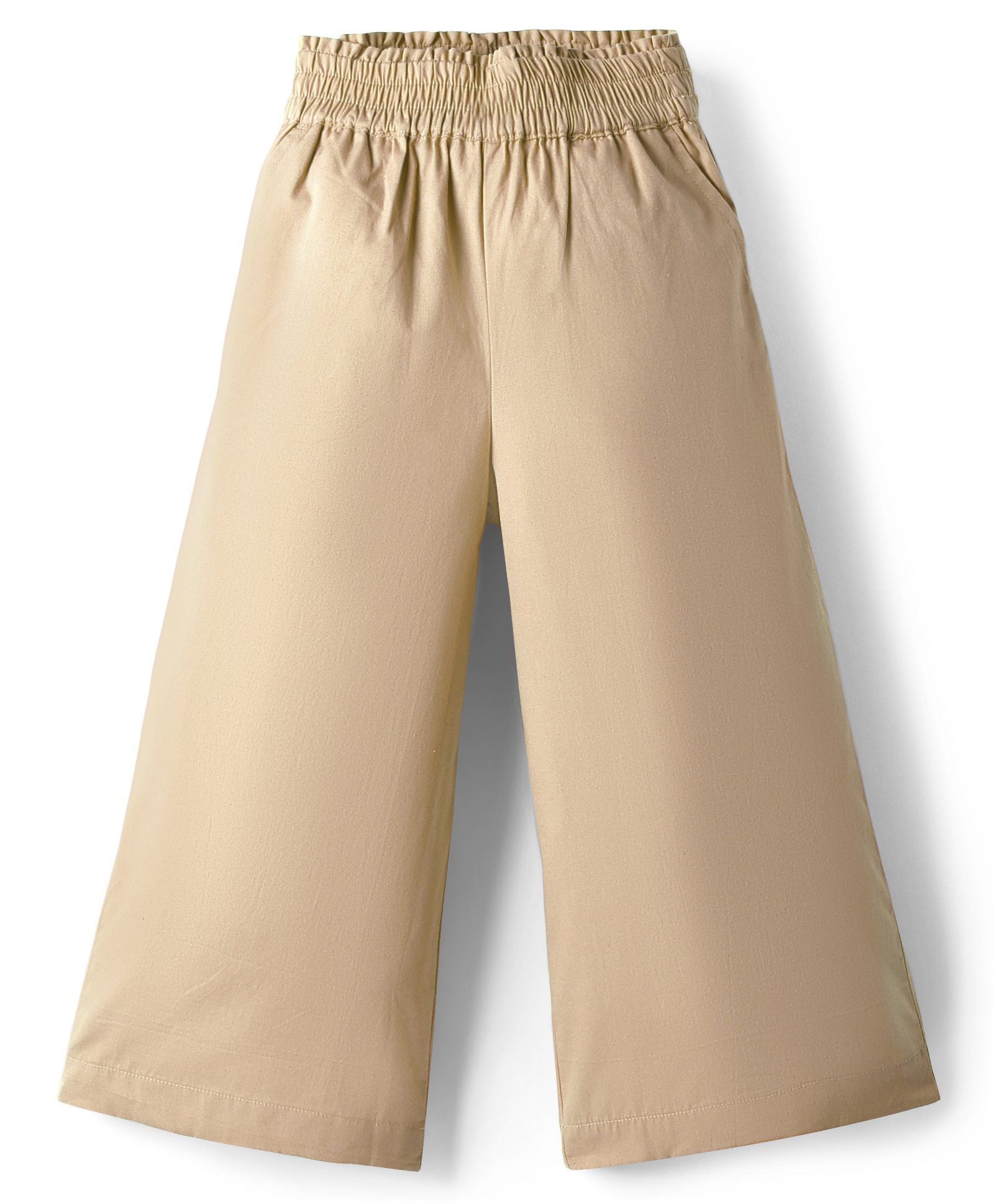 kookie kids india Kookie Kids Poplin Woven Full Length Solid Wide Leg Pant With Pockets & Elasticated Waist - Beige-picture-21