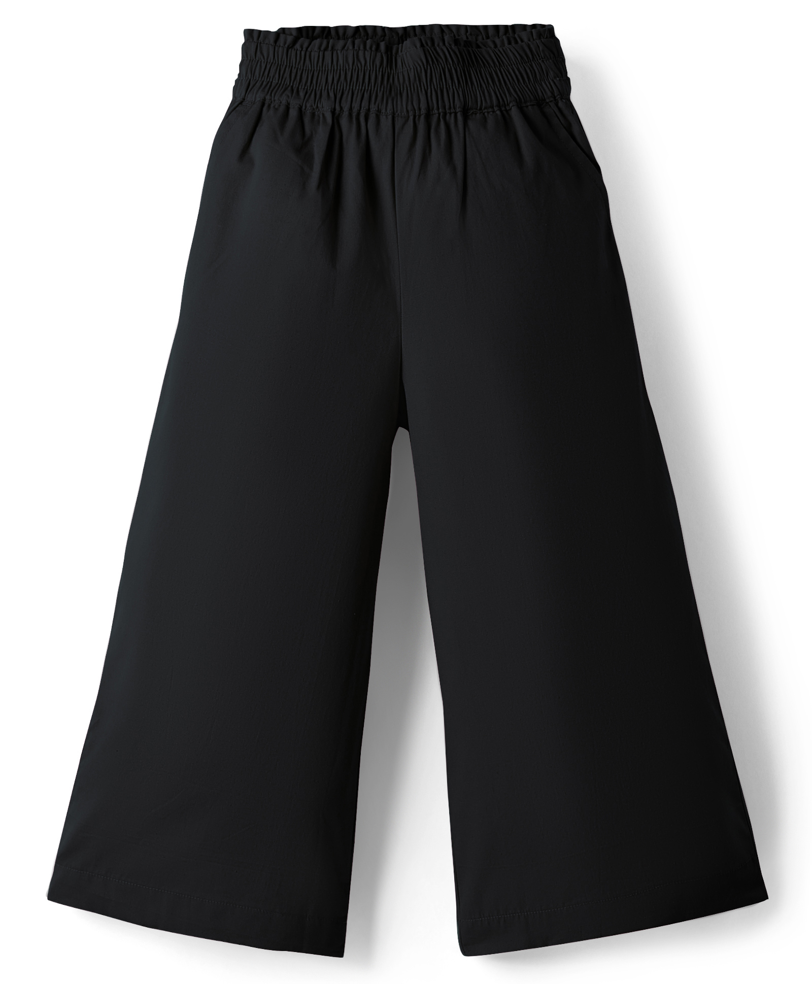 Kookie Kids Poplin Woven Full Length Solid Wide Leg Pant With Pockets & Elasticated Waist - Black