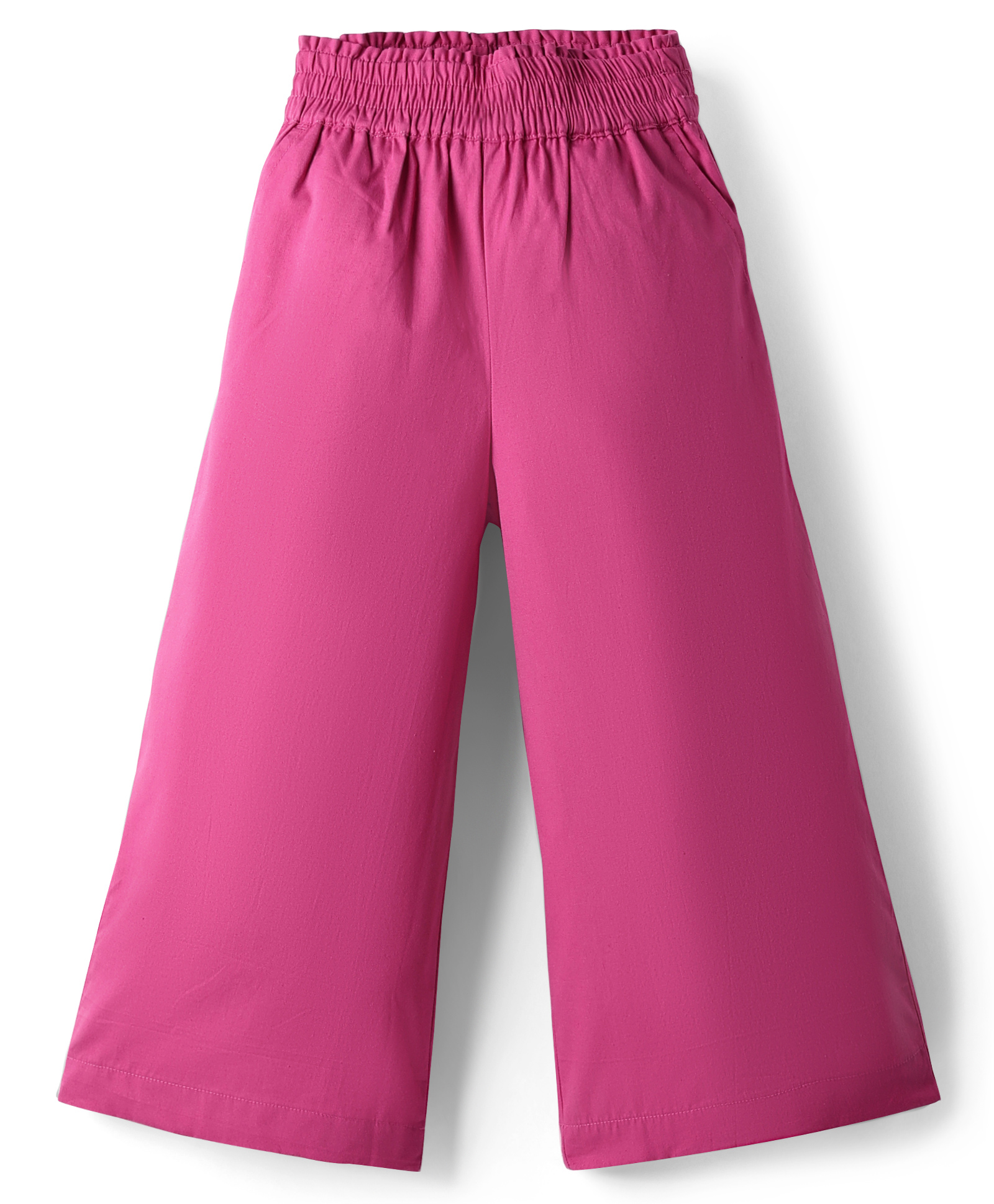 kookie kids india Kookie Kids Poplin Woven Full Length Solid Wide Leg Pant With Pockets & Elasticated Waist - Fuchsia-picture-21