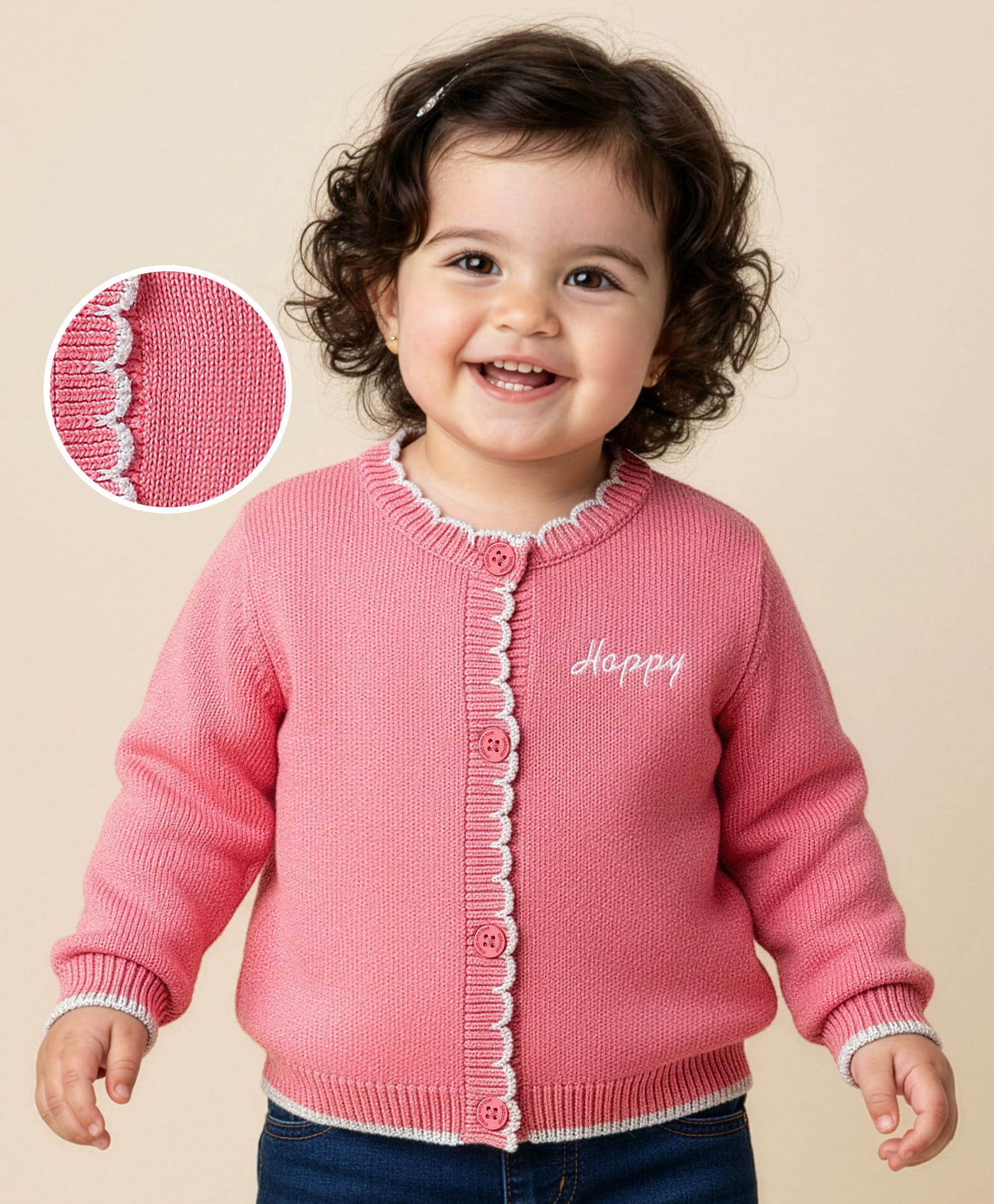 Babyoye 100% Cotton Full Sleeves Cardigan With Embroidery - Pink-image-1