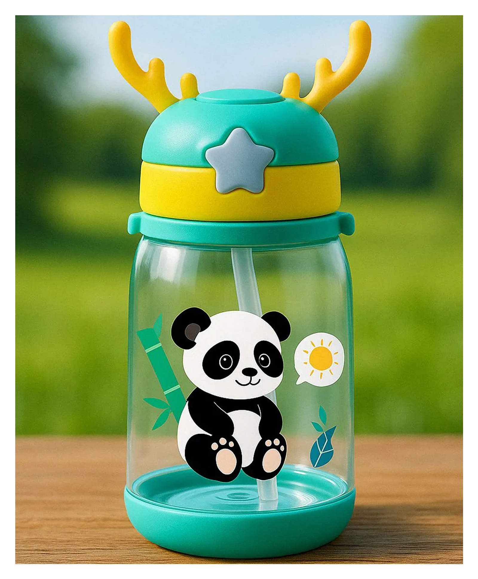 Luvlittle Deer HornPlastic Baby Silicone Straw Sipper Spill Proof Sipper - Green - 600 ml-image-36