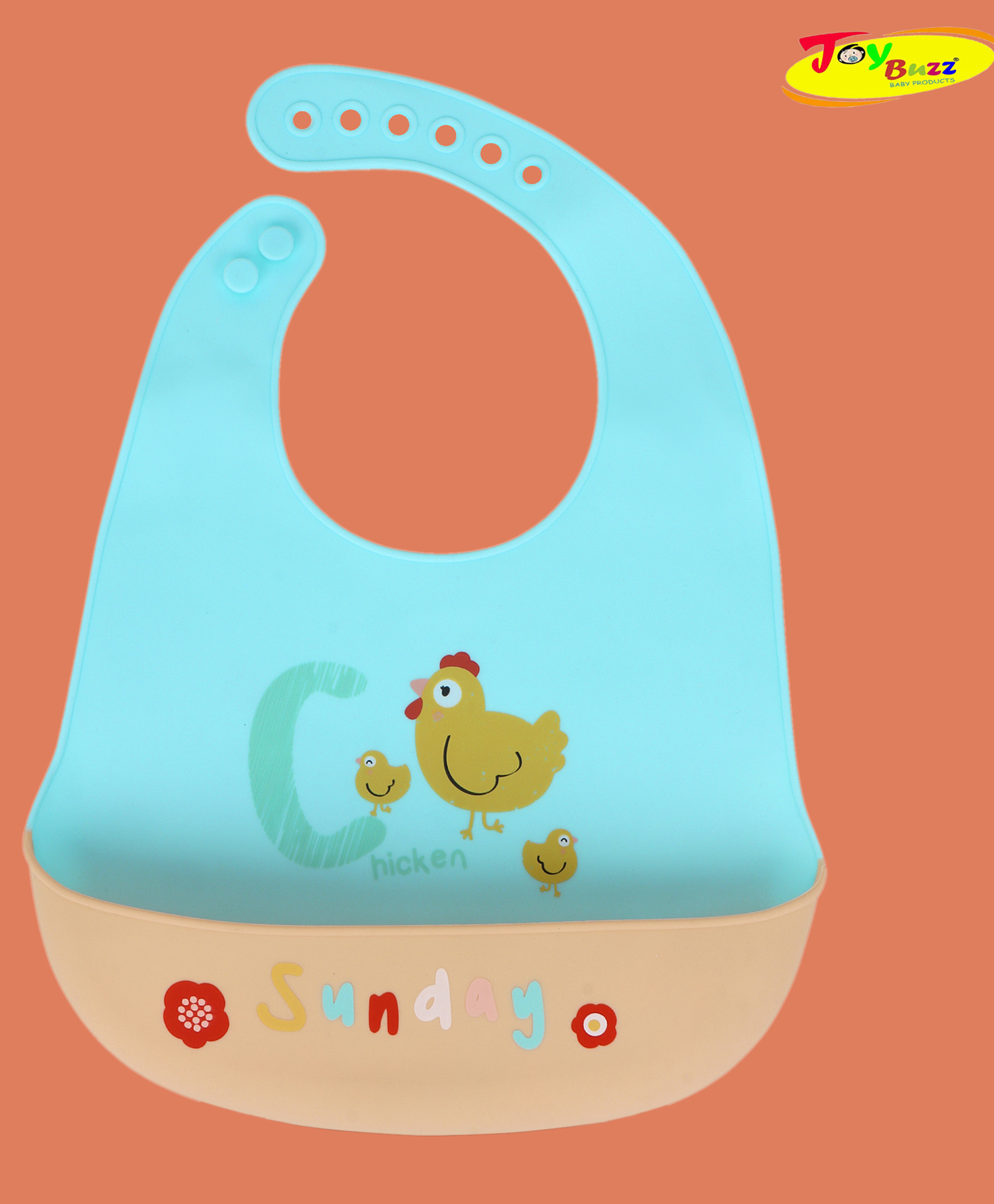 JOY BUZZ Joy Buzz Waterproof Silicone Bibs For Baby With Crumb Catcher Pocket With 6 Point Adjustable Closure - Sky-blue-image-43