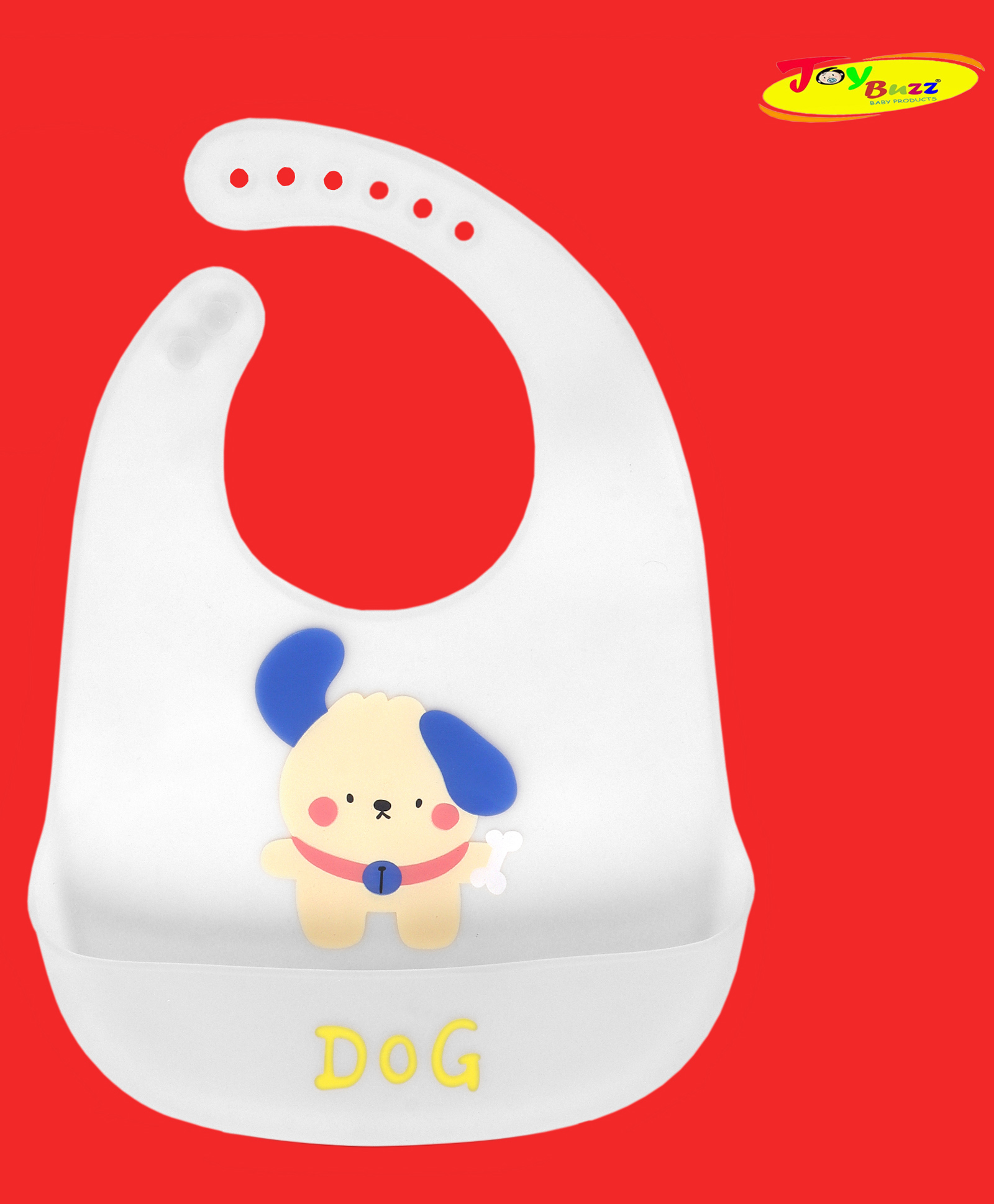 JOY BUZZ Joy Buzz Waterproof Silicone Bibs For Baby With Crumb Catcher Pocket With 6 Point Adjustable Closure - White-image-9