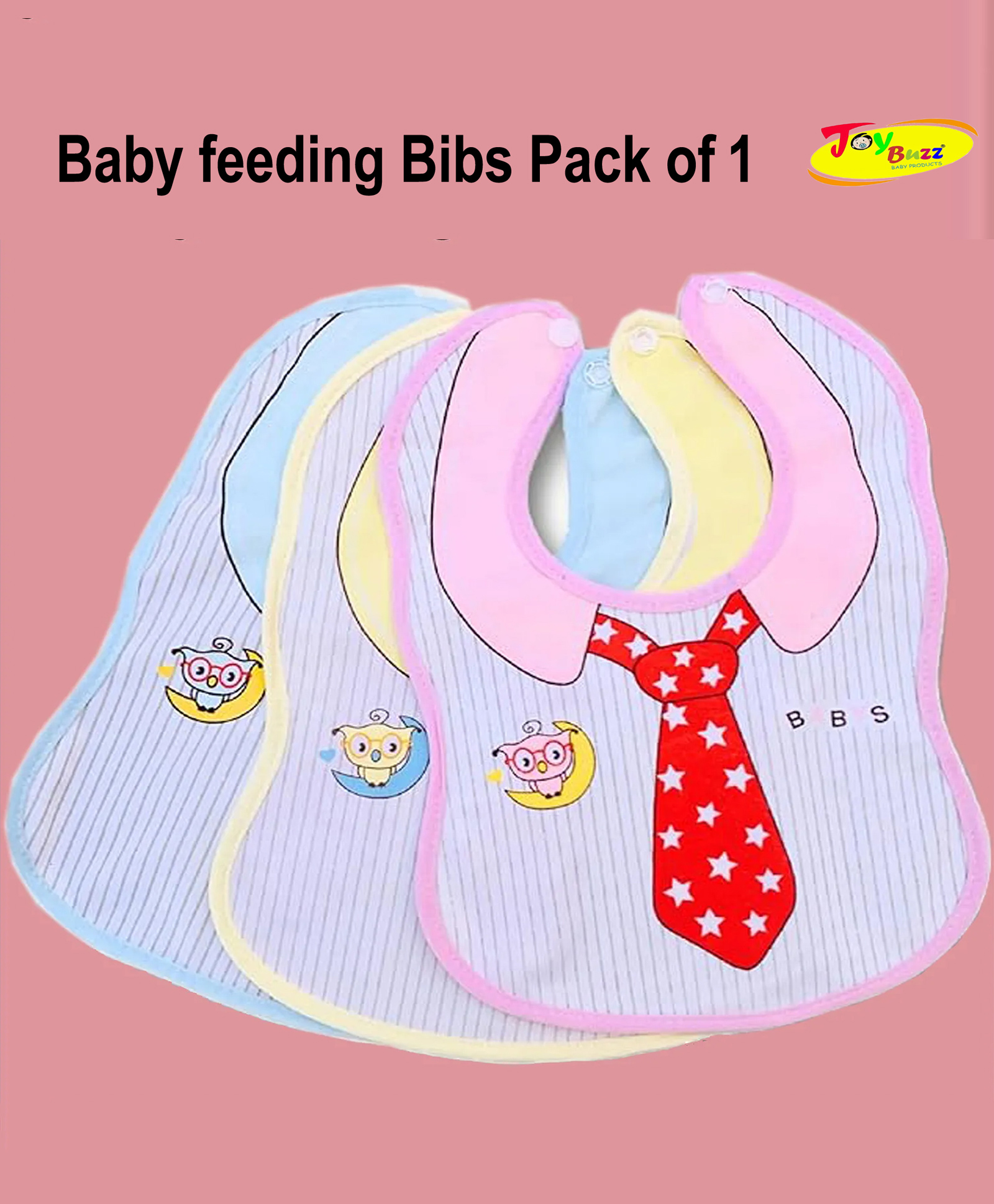 Joy Buzz Tie Printed Waterproof Feeding Bibs with Snap Button Closure Printed Bibs Pack of 1- Multicolor-image-14