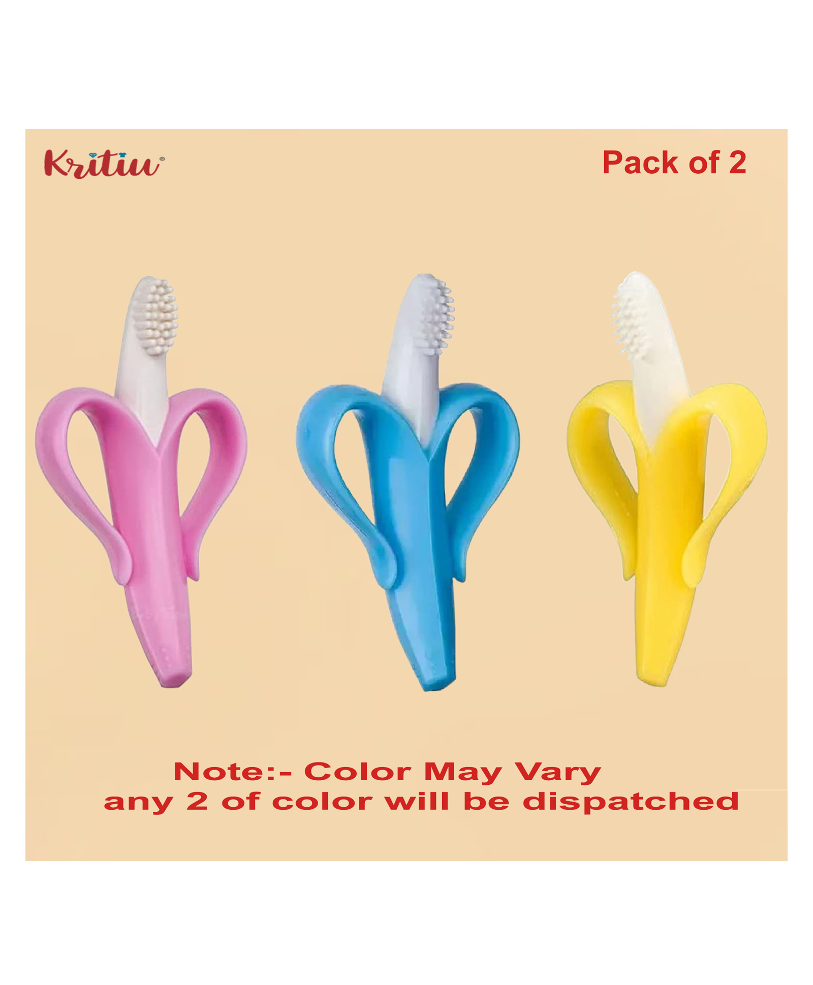 Kritiu Silicone Banana Shaped Teething Toothbrush Teether for Babies- Multicolor-(Pack of 2)-image-18