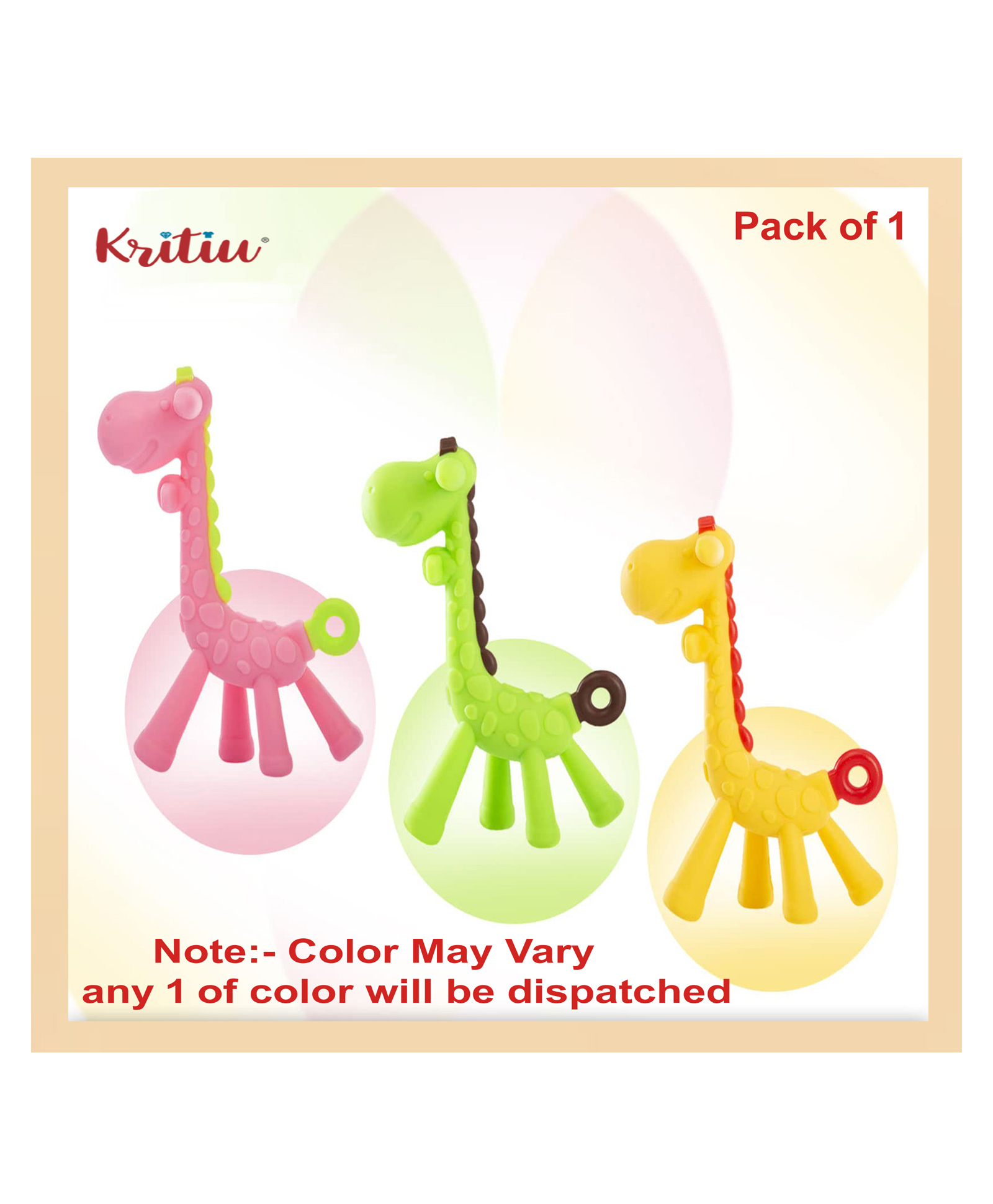 Kritiu Kritiu Silicone Giraffe Shape Teether - Multicolor-(Pack of 1)-image-19