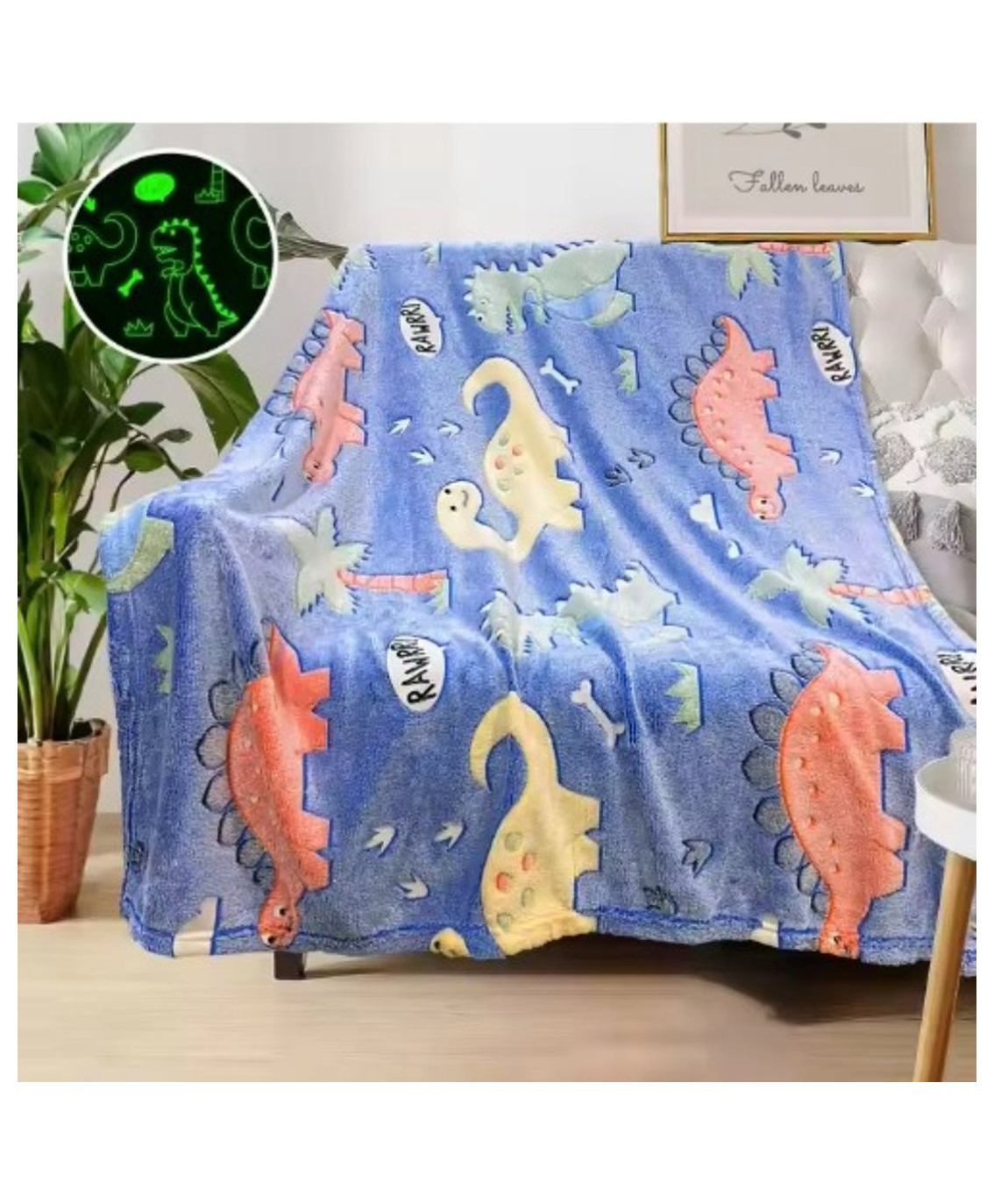 TONY STARK Big Size Unicorn Glow in The Dark Blanket for Kids,|200x152 Cm| Soft Flannel Fleece Throw, Cozy & Warm All-Season Radium Blanket for Boys & Girls (Blue Prehistoric Snooze)-image-15