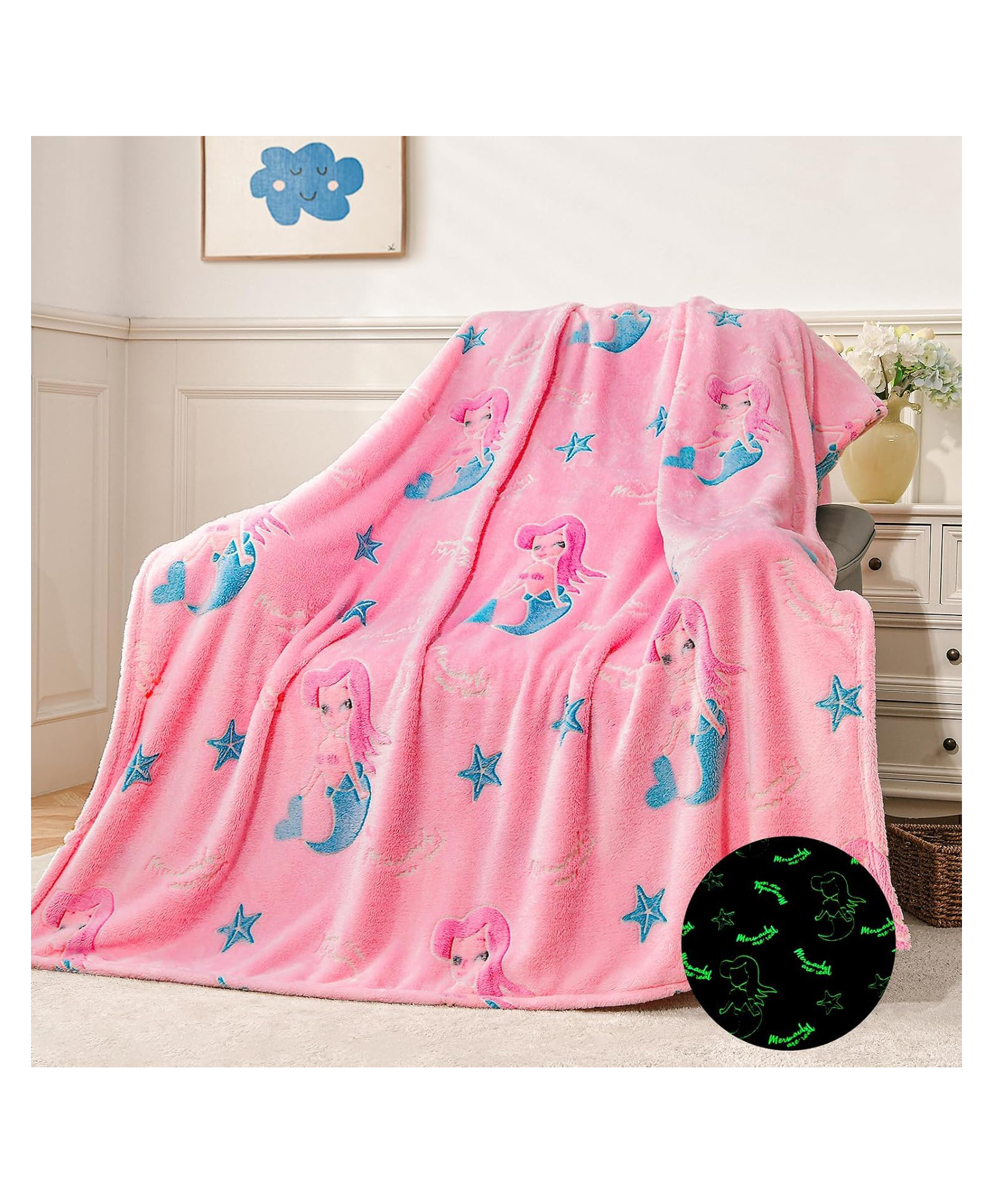 TONY STARK Big Size Unicorn Glow in The Dark Blanket for Kids,|200x152 Cm| Soft Flannel Fleece Throw, Cozy & Warm All-Season Radium Blanket for Boys & Girls (Pink Mermaid Moonbeam)-picture-44