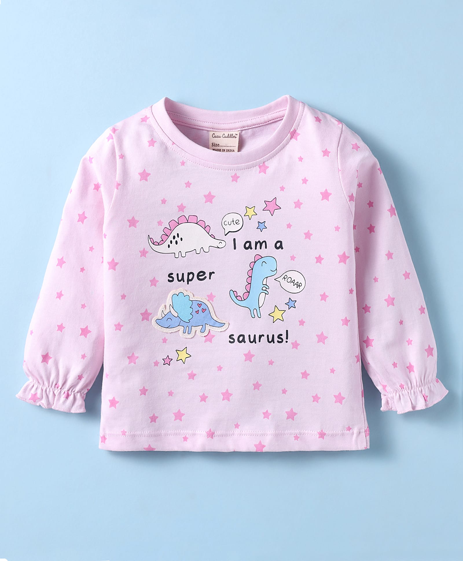 CUCUMBER Sinker Knit Full Sleeves T-Shirt with Dino Theme Print - Pink-picture-41