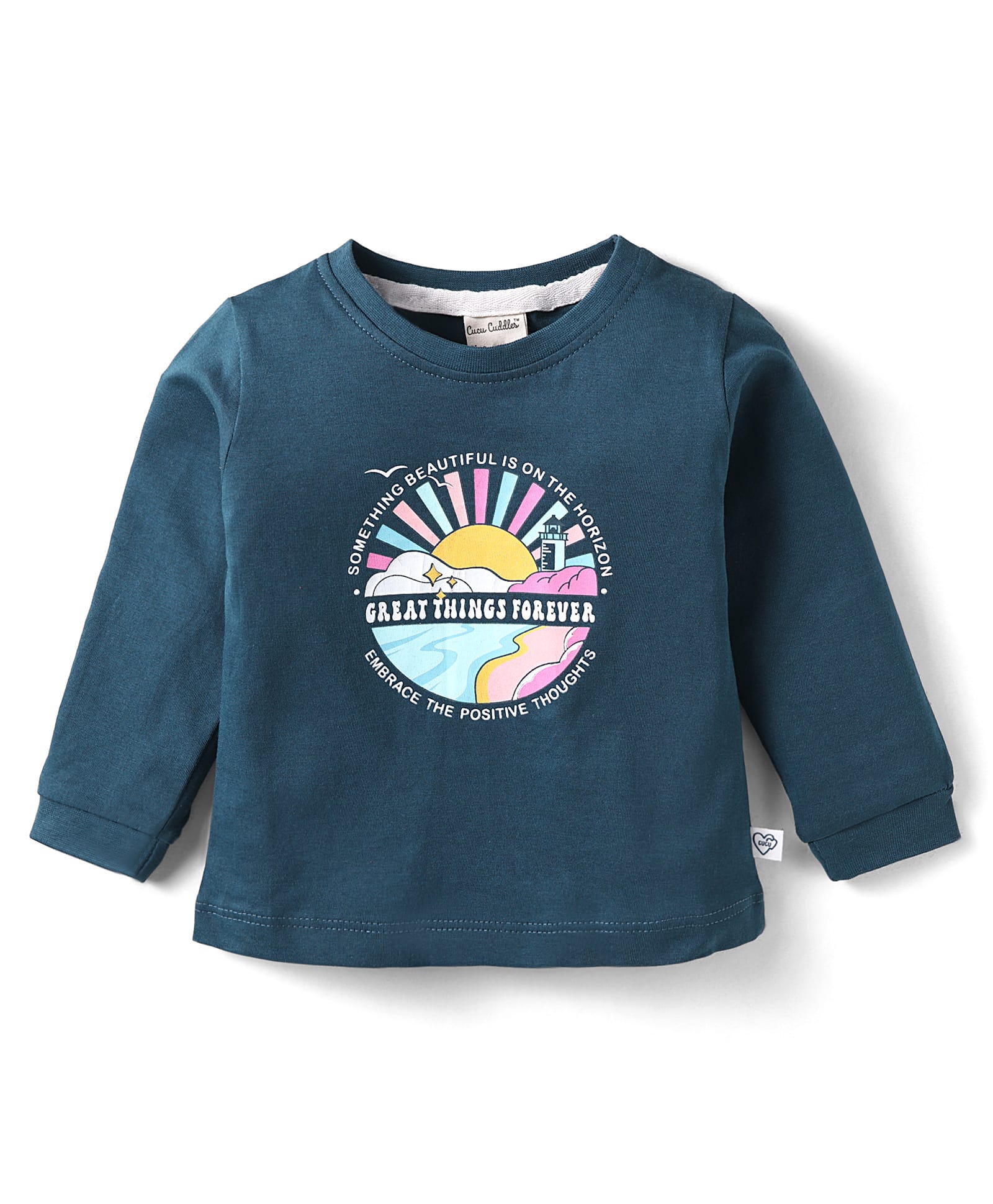 CUCUMBER Sinker Knit Full Sleeves T-Shirt with Great Things Forever Text Print - Navy Blue-picture-21