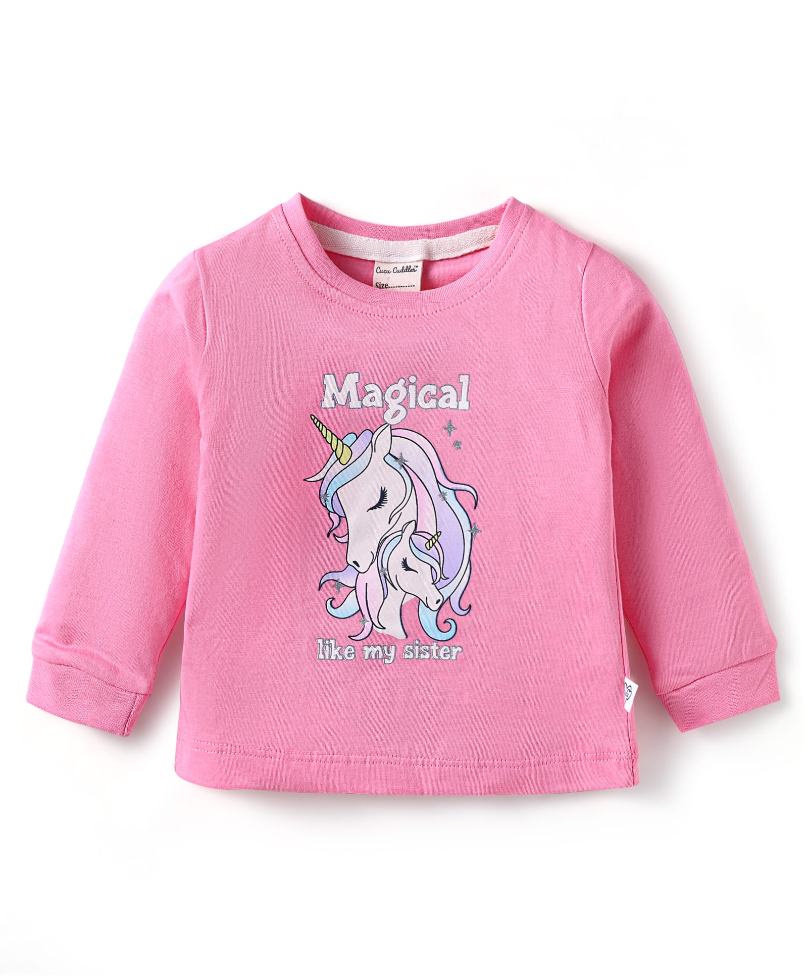 CUCUMBER Sinker Knit Full Sleeves T-Shirt with Unicorn Print - Pink-picture-3