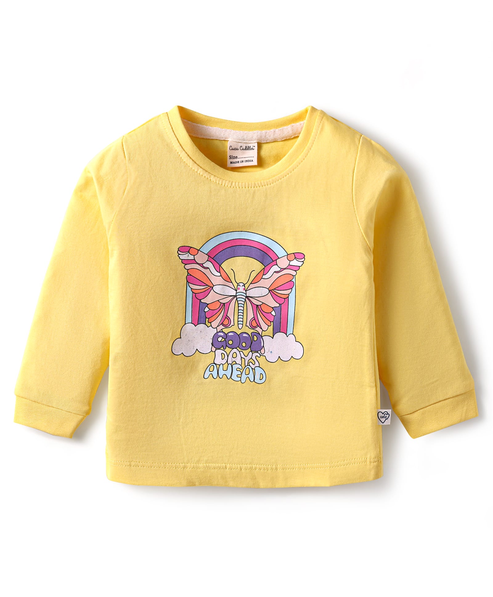CUCUMBER Sinker Knit Full Sleeves T-Shirt With Butterfly Print - Yellow-picture-43