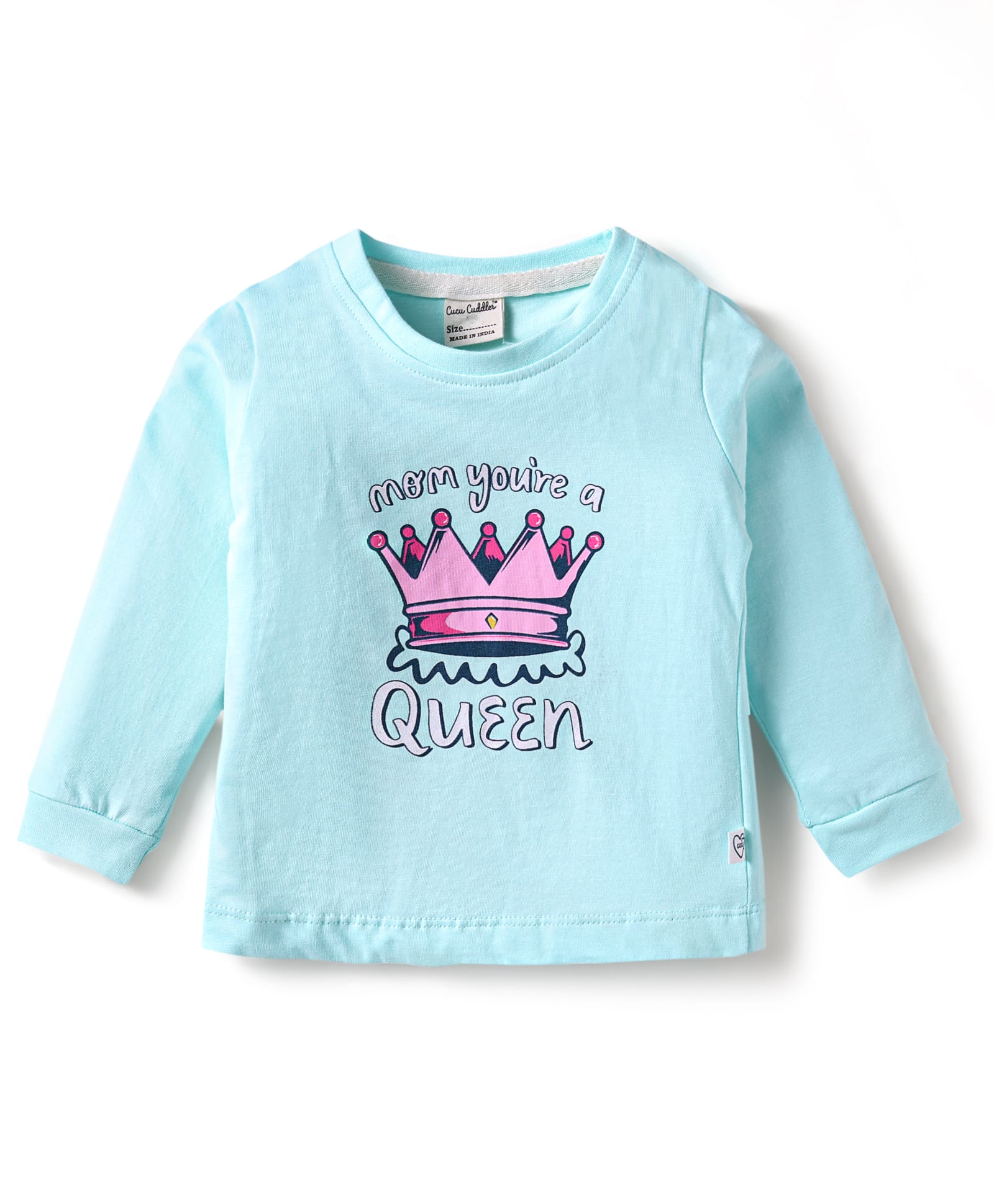 CUCUMBER Sinker Knit Full Sleeves T-Shirt With You are A Queen Text Print - Light Blue-image-20