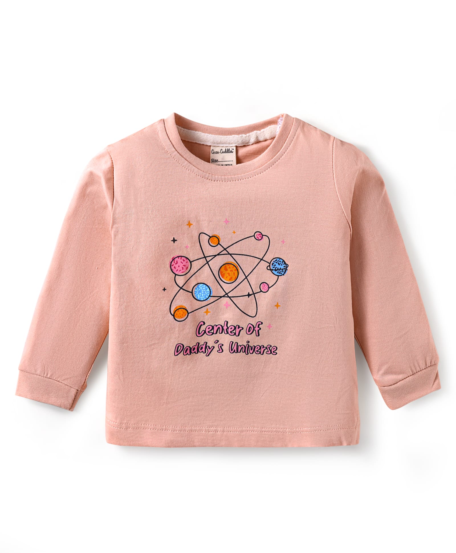 CUCUMBER Sinker Knit Full Sleeves T-Shirt with Center Of Daddy Universe Text Print - Pink-picture-0