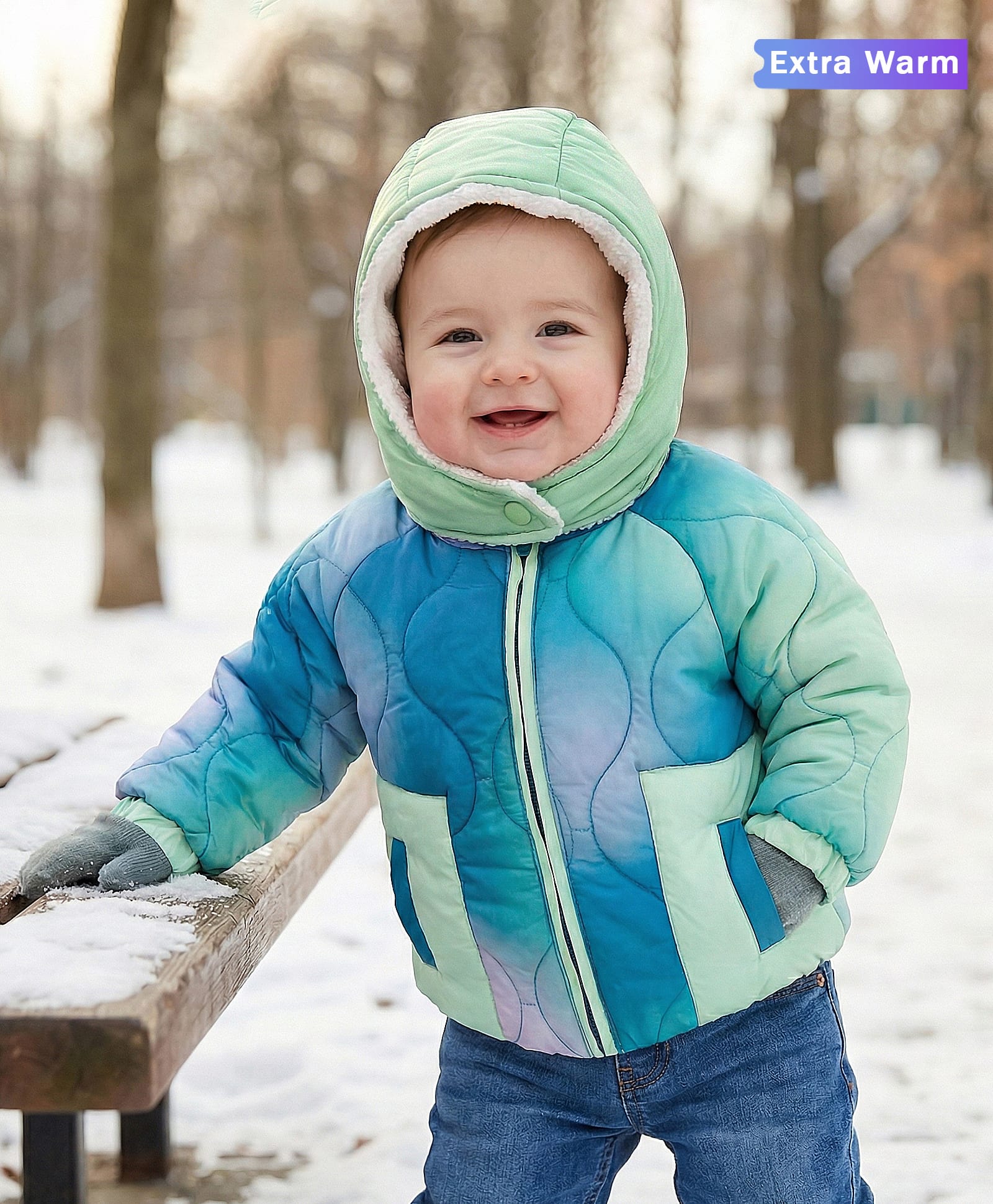 Babyoye Woven Full Raglan Sleeves Hooded Quilted Jacket With Tie & Dye Print - Multicolor-image-39