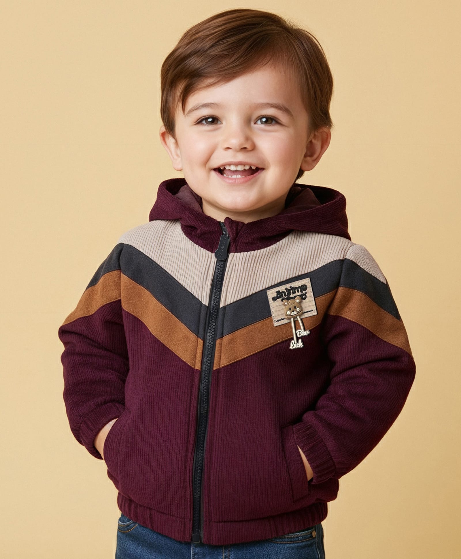 Babyoye Woven Full Sleeves Cut & Sew Hooded Jacket With Patch - Multi Colour-picture-18