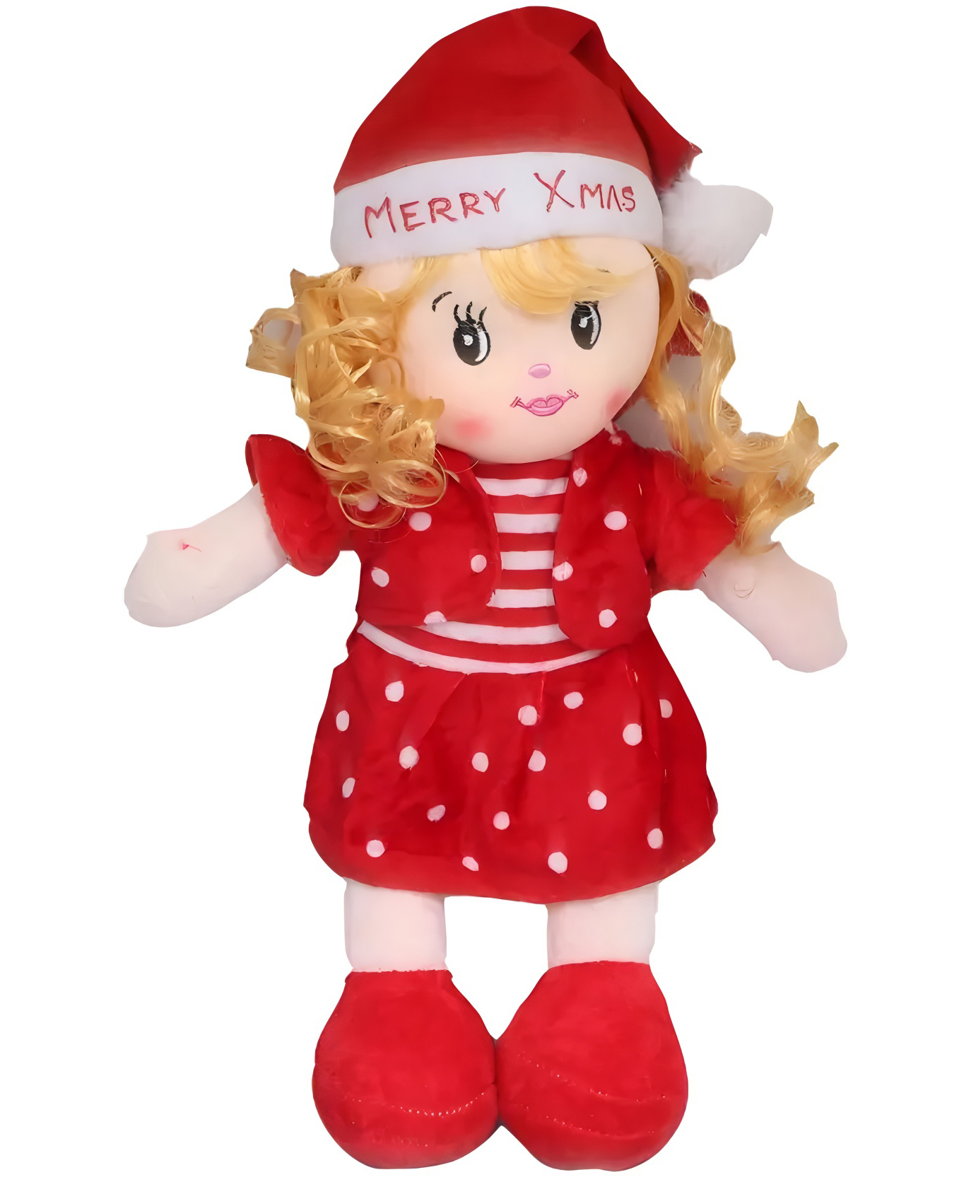 Tickles Soft Stuffed Plush Rag Doll Blond Curly Hair Ragged for Baby Kids Girls Birthday Gift (Size: 40 cm, Color: Red)-image-40