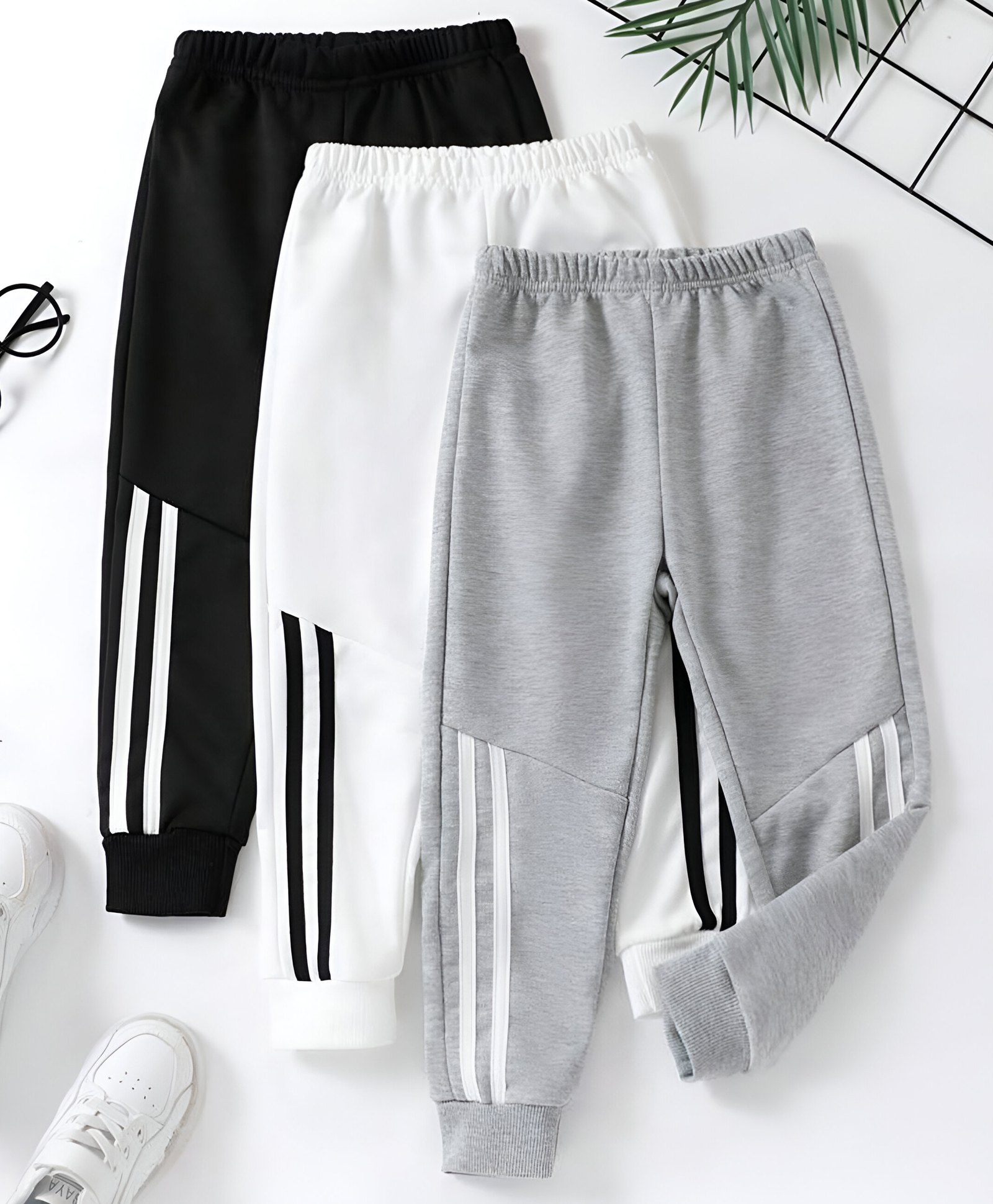 Googo Gaaga Cotton Knit Pack Of 3 Side Taped Pajamas - Grey White & Black