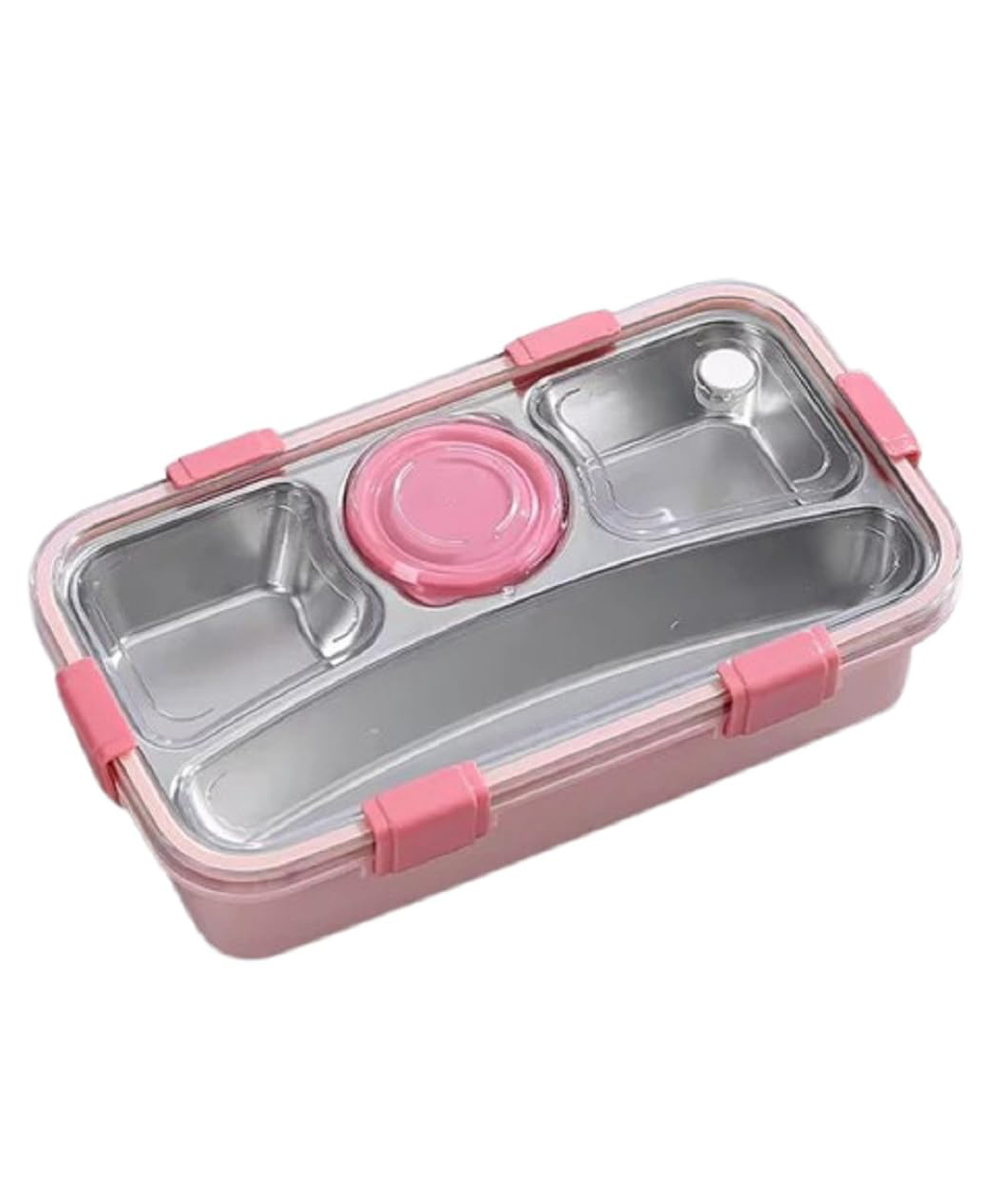 azhari 3 compartment leak proof stainless steel bento lunch box, insulated lunchbox with sauce bowl,spoon, fork and chopsticks for kids color may vary