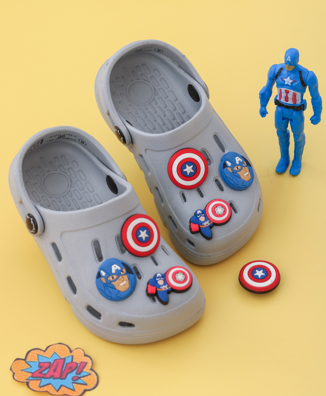 Marvel by Yellow Bee Avengers Featuring Perforated Clogs With Captain America & Shield Charms - Grey-picture-27