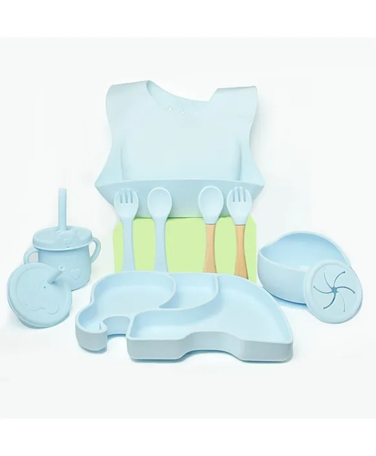 Luvlittle 11 Pcs Silicone Baby Feeding Set, BPA Free & Microwave Safe Dinner Tableware Kit - Feeding Bowl, Suction Plate, Cup, Spoon, Fork & Bib for Kids-Maroon (design and colour may vary)-picture-12