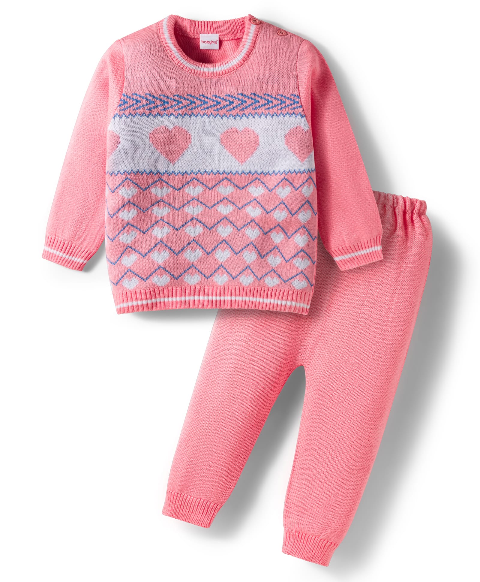 Babyhug Knitted Full Sleeves Sweater Set With Heart Design - Pink-picture-18