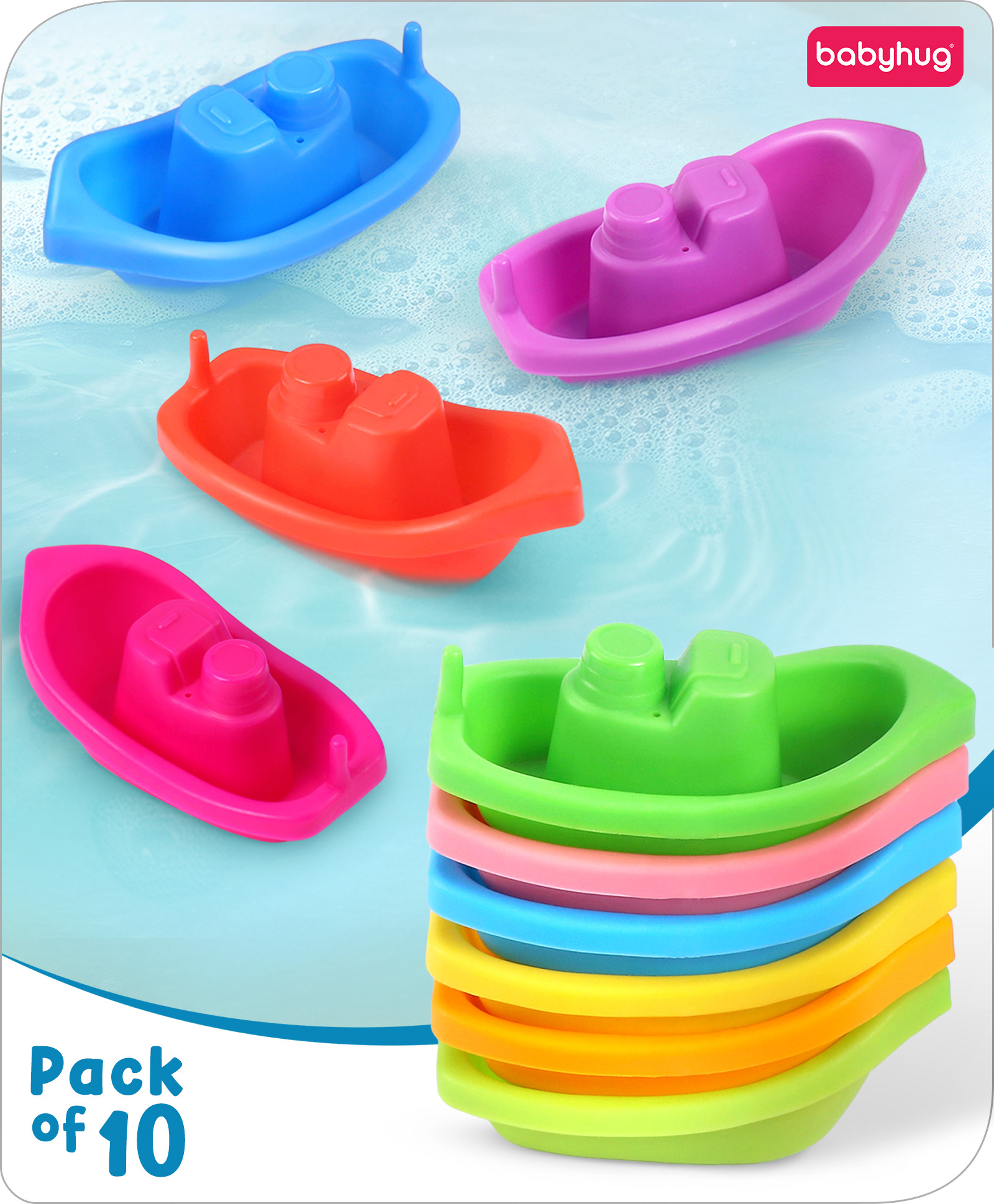 Babyhug Bath Time Floating Boats| Bath Toys for Kids| 10 Boats| Multi-Color Toddler Activity Toy| Baby Tub Toy