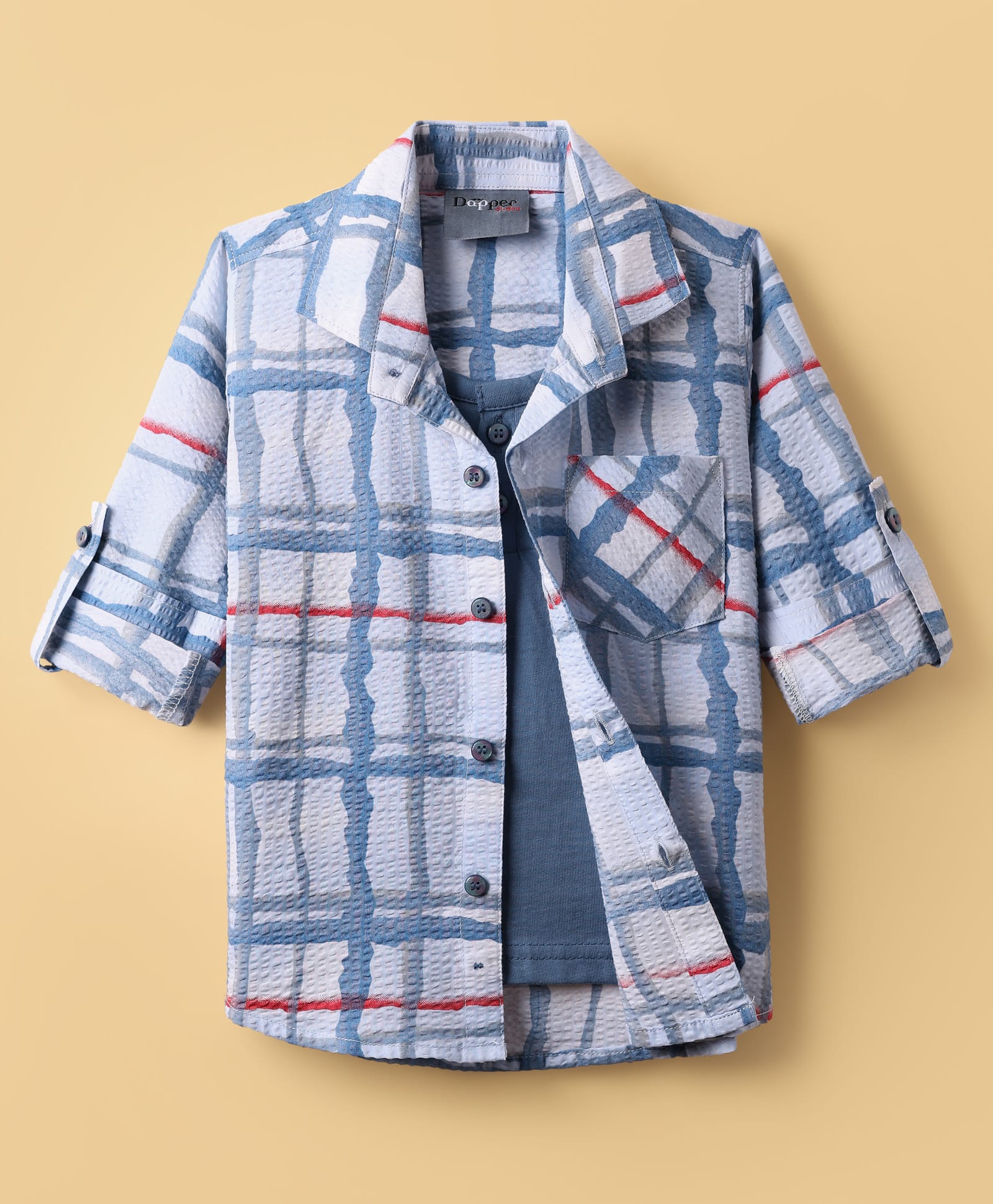 Dapper Dudes Woven Full Sleeves Abstract Checked Shirt With Attached Tee - Blue-picture-21