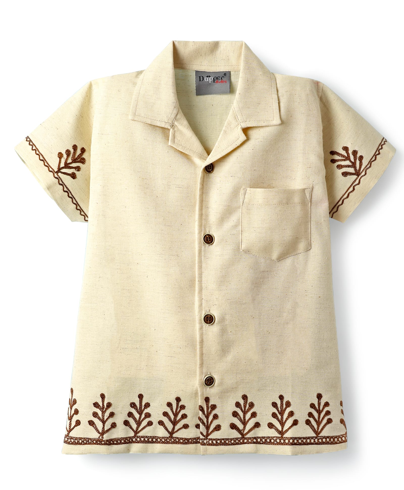 Dapper Dudes Half Sleeves Leaves Embroidered Shirt - Cream-image-30