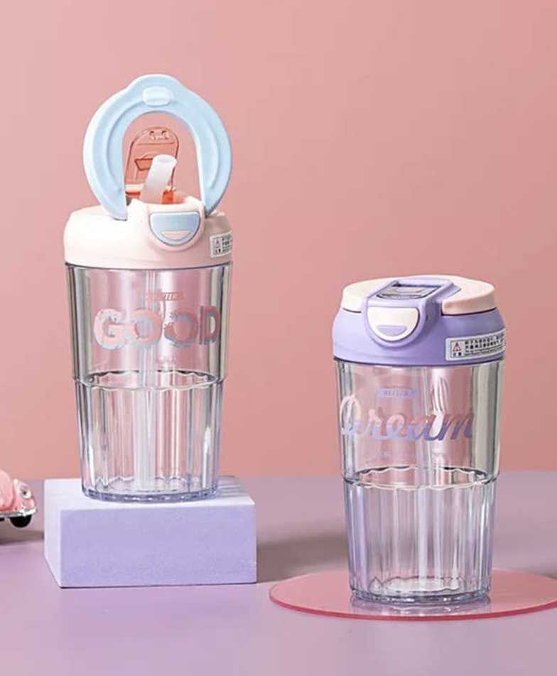 Sanjary Coffee Cup with Straw Dual Portable Leak-Proof Cute Drinking Cup Stylish Tumbler for Drinking Beverages 480 ml for Kids color design may vary-picture-18