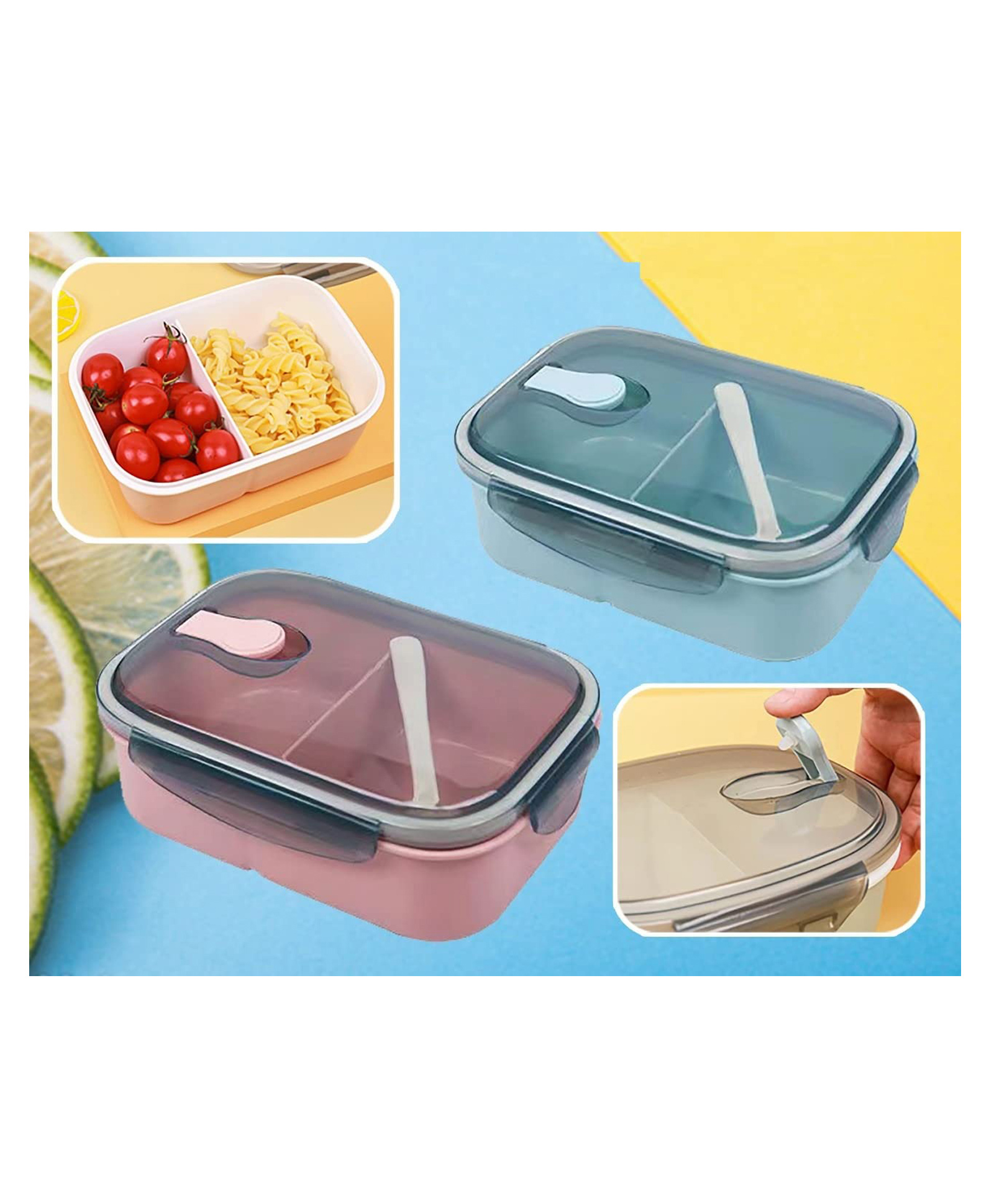 SANJARY 2 Compartment Leak-Proof BPA Free Lunch Box, Tiffin Box for School, Lunch Box for Kids 1000ml color design may vary-image-1