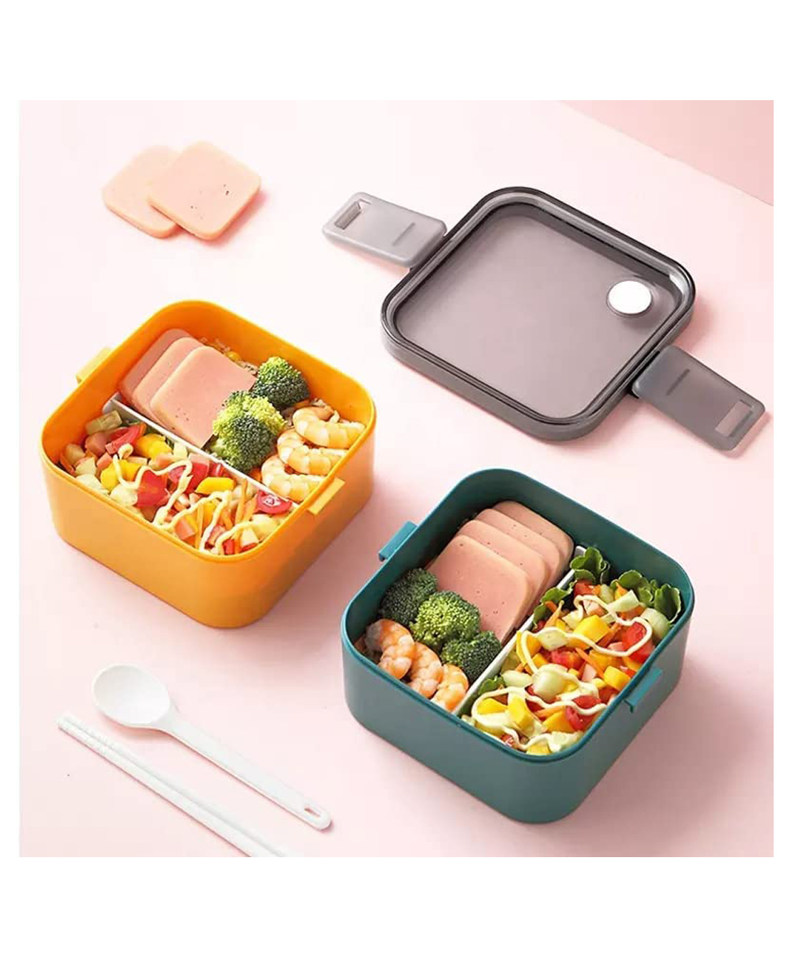 SANJARY Square Lunch box 850ml Bewarage for school office color design may vary-image-37