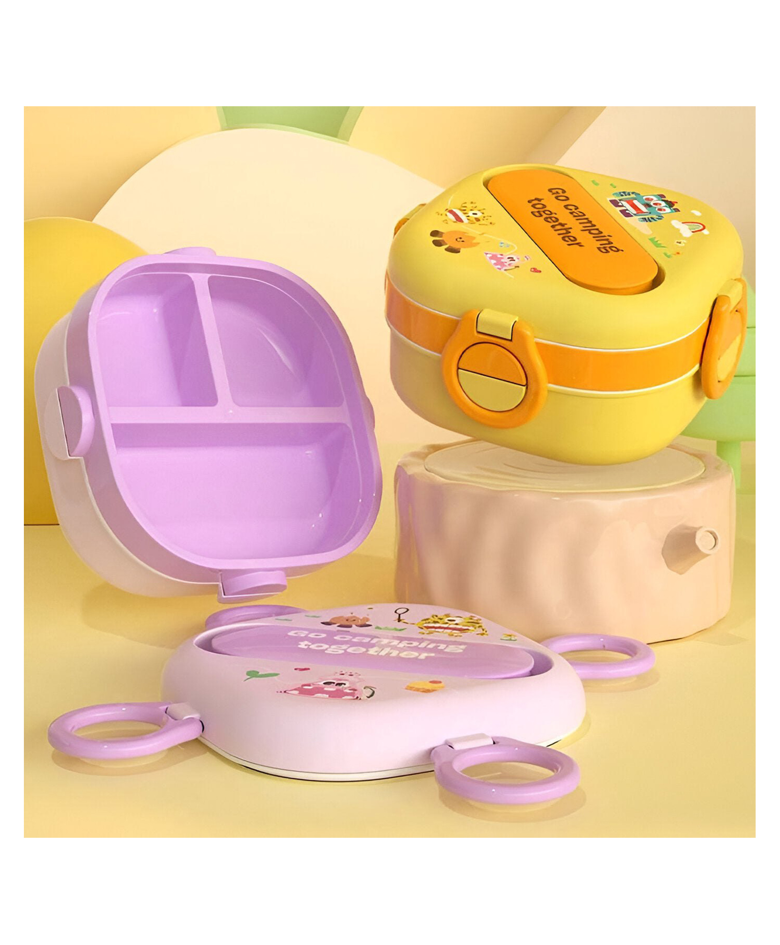 SANJARY Monsters Double Layer Lunch Box with frok for kids color design may vary-image-7