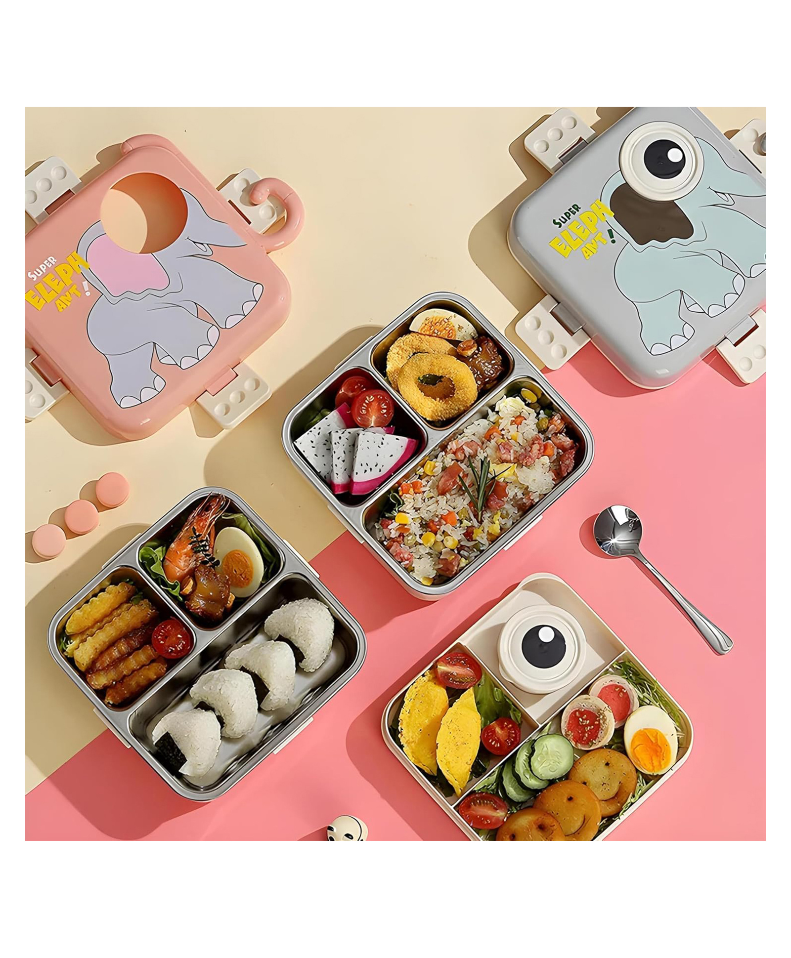 SANJARY Stainless Steel Tusky Tembo Leakproof BPA-Free Lunch Box 1190ml Includes Spoon Color & Print May Vary-image-5