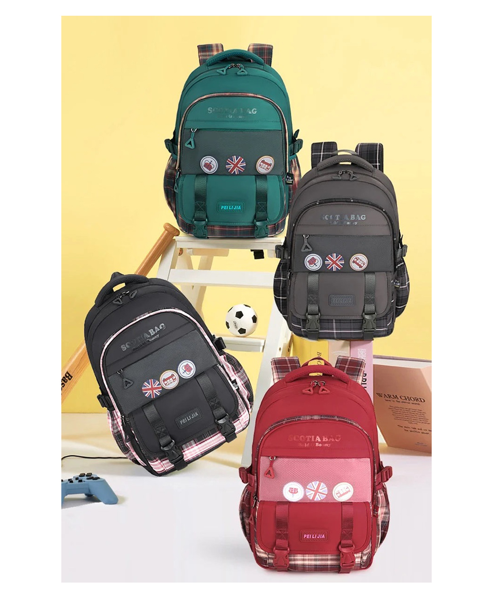 Sanjary kids School Bags - 18 inch with Batches For School College color design may vary-picture-30