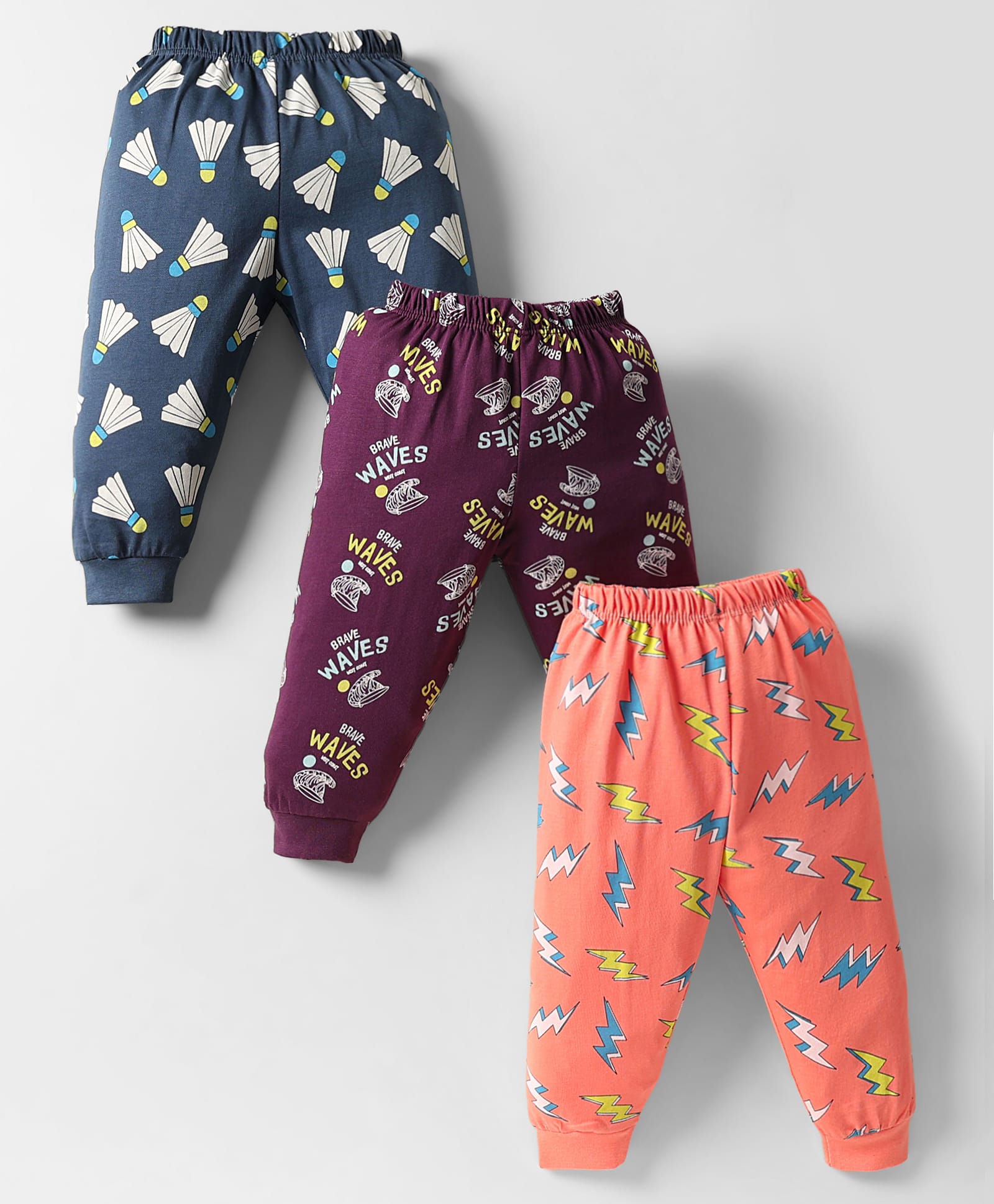 CUCUMBER Cotton Knit Full Length Printed Leggings Pack of 3 - Orange Navy Blue & Dark Purple-image-27
