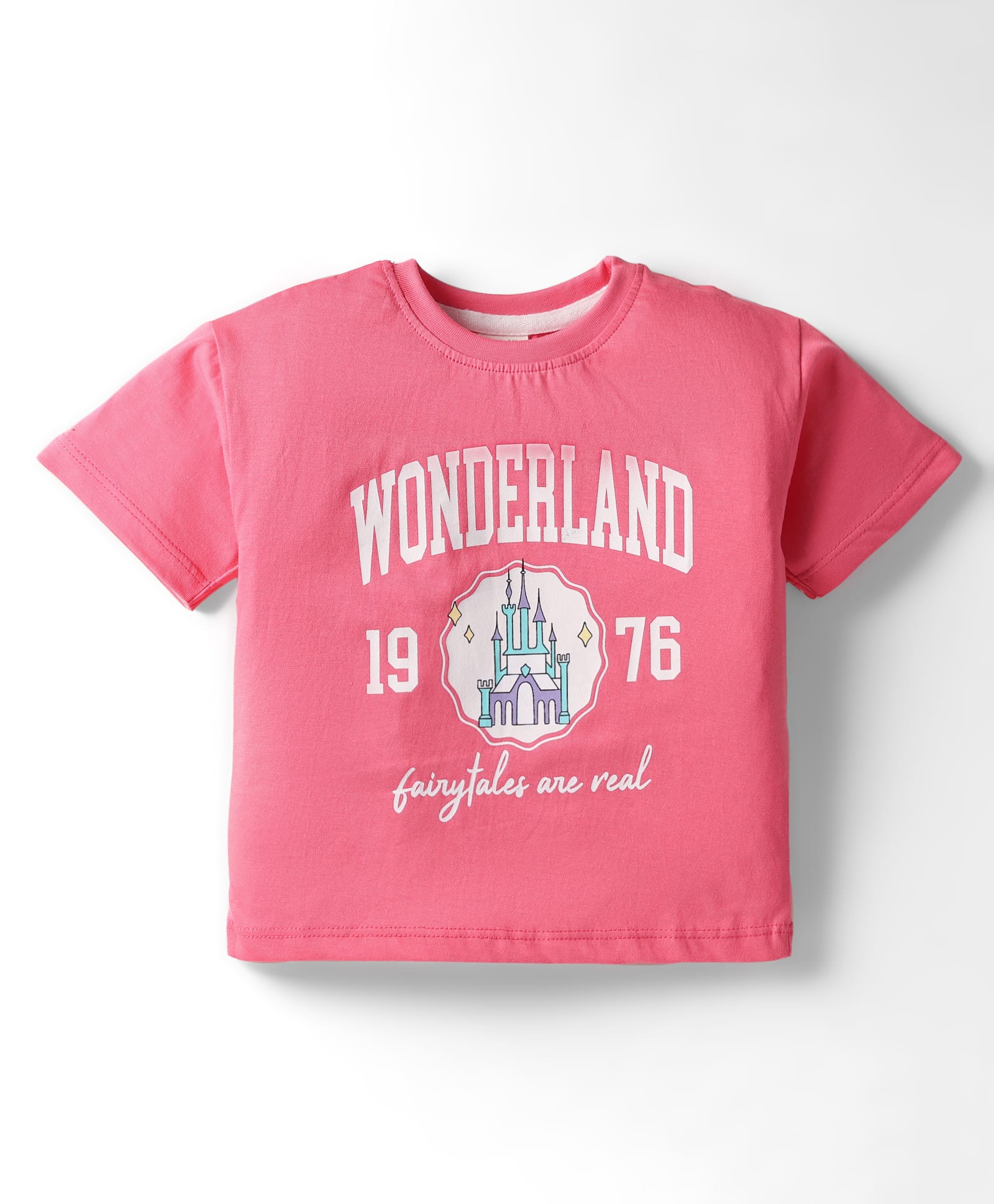 CUCUMBER Sinker Knit Half Sleeves T-Shirt With Wonderland Print - Pink-picture-23