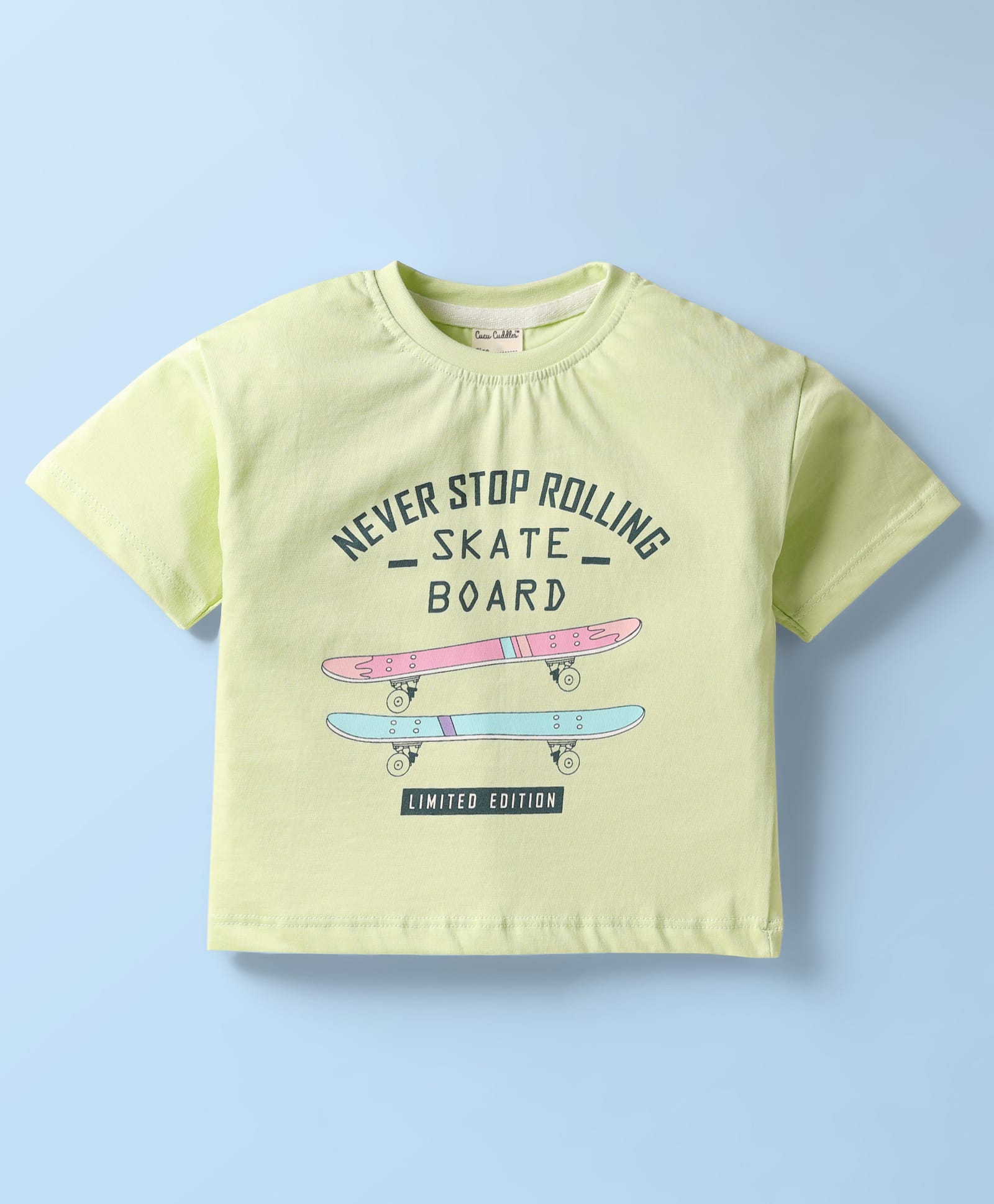 CUCUMBER Sinker Knit Half Sleeves T-Shirt With Skateboard Print - Light Green-picture-24