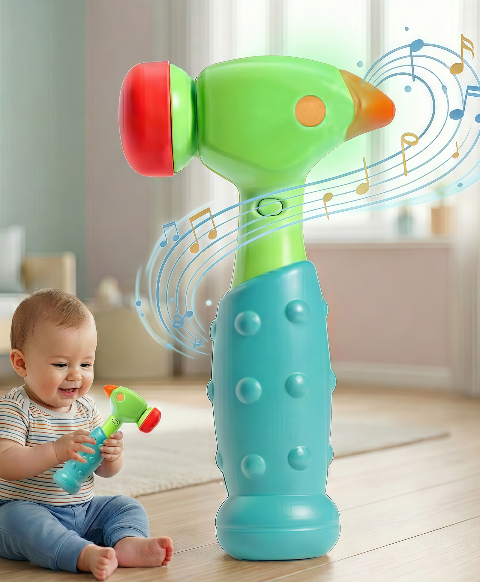 Play Nation Musical Hammer Toy for Babies with Light & Sound with Safe Soft Head & Easy Grip Handle Improves Motor Skills Baby Activity Toy - Green-picture-7