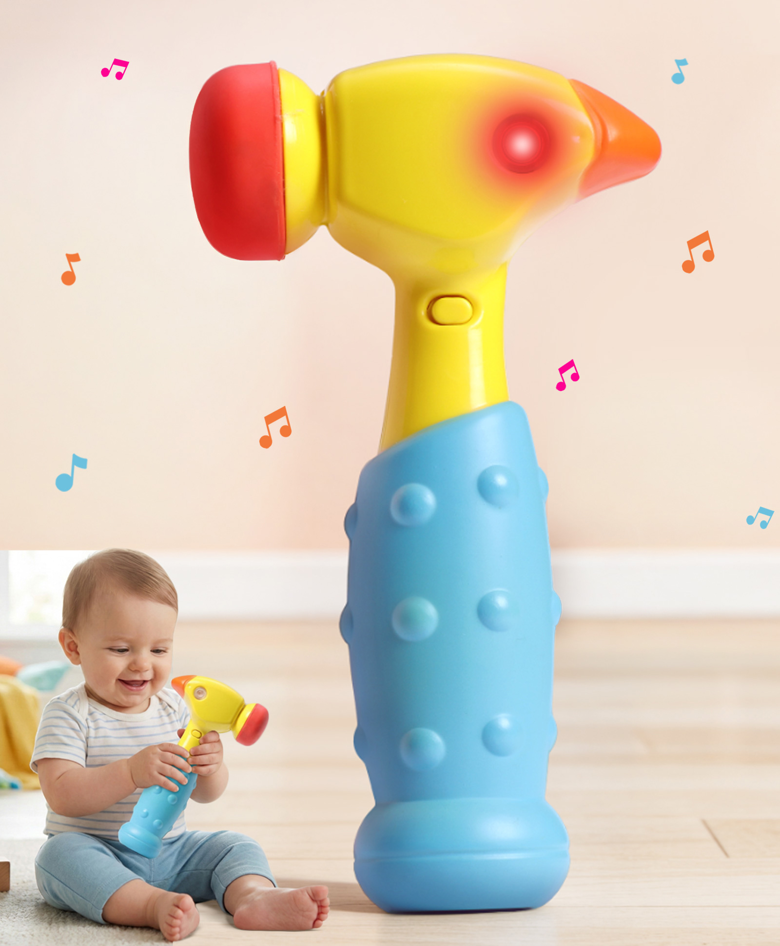 Babyhug Musical Hammer Toy for Babies with Light & Sound | Baby Learning Hammer for Motor Skills | Safe Soft Head & Easy Grip Handle | Baby Activity Toy - Yellow-image-49