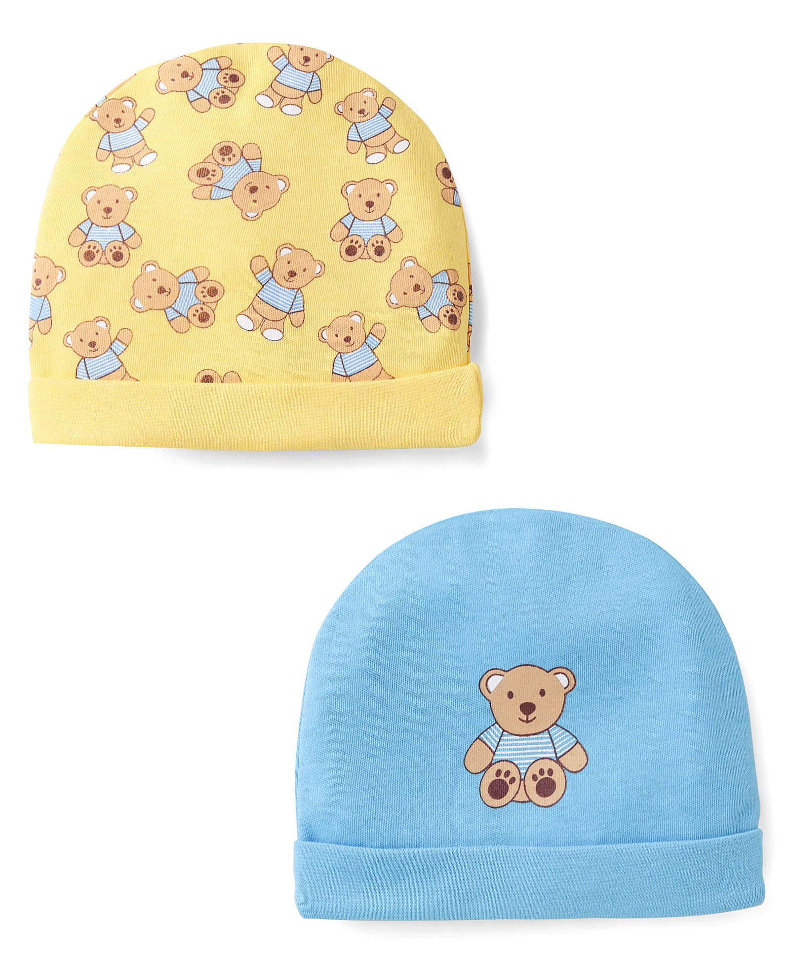 Doodle Poodle Interlock Cotton Knit Teddy Print Caps Lemon Yellow & Baltic Sea Blue - Diameter 10.5 cm-image-7