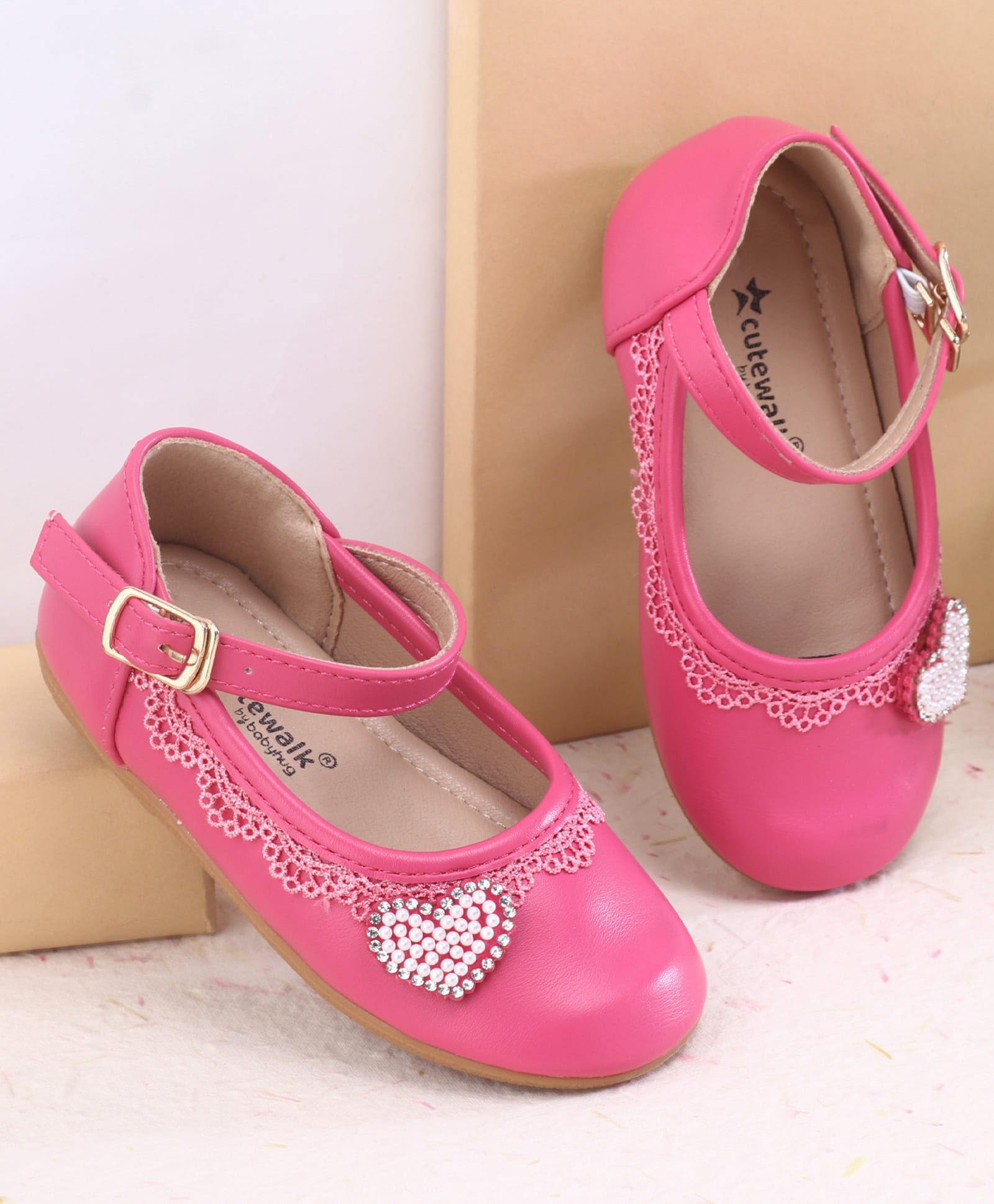 Cute Walk by Babyhug Buckle Closure Ballerinas With Pearl Detailing - Pink
